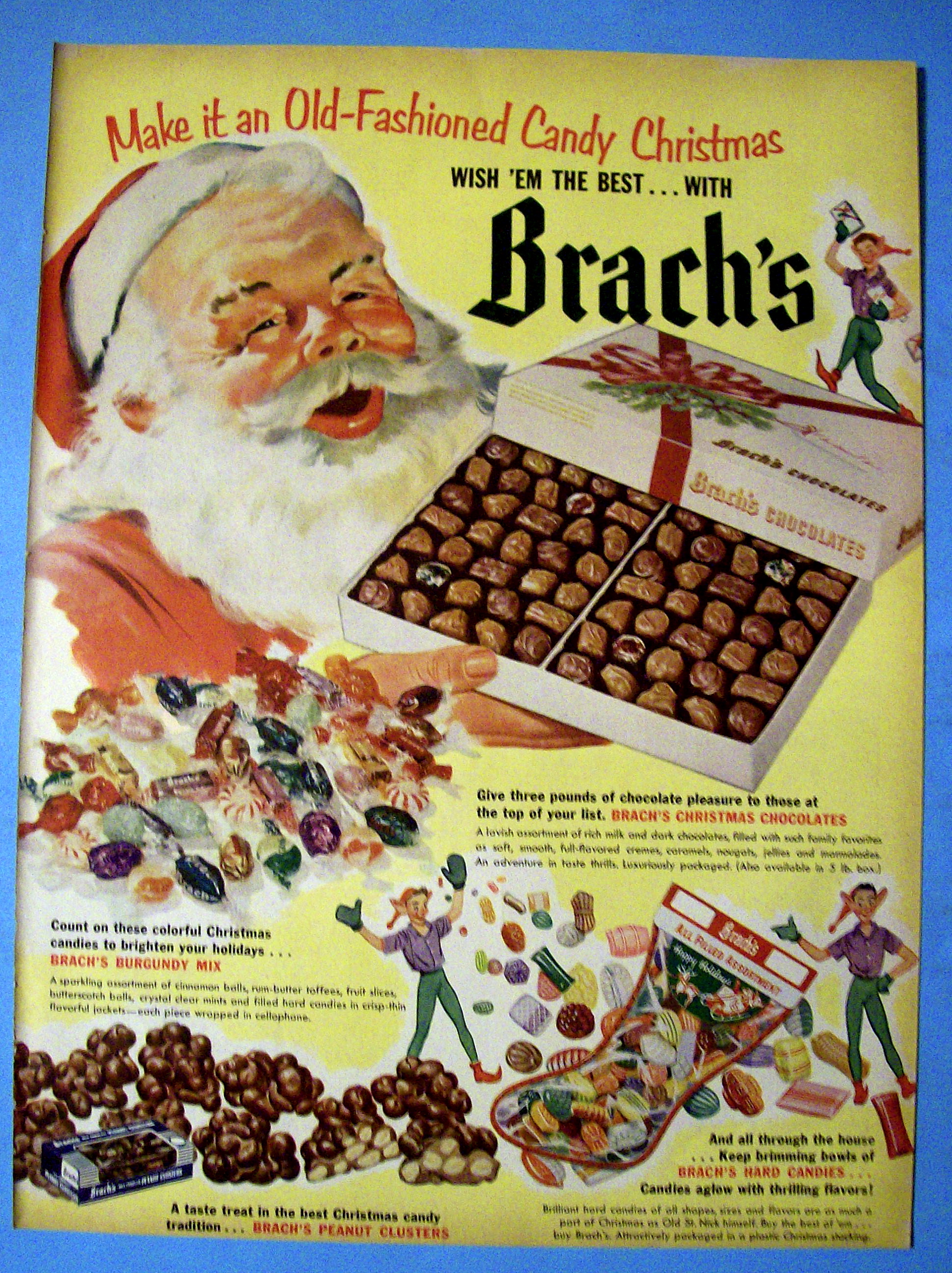 1952 Brach's Chocolates with Santa Claus Holding Box