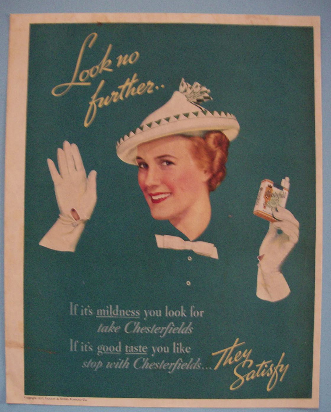 1937 Chesterfield Cigarettes with Woman Waving
