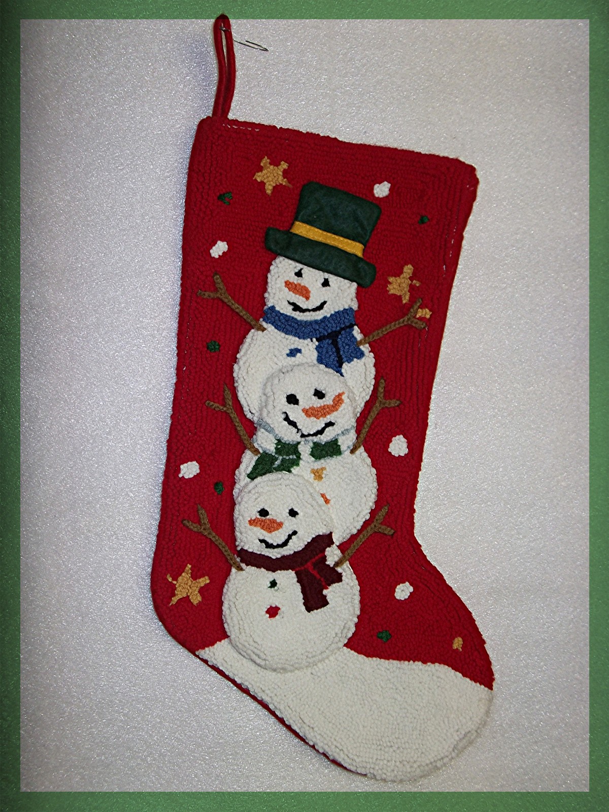 Christmas Stocking hook and loop three snowmen