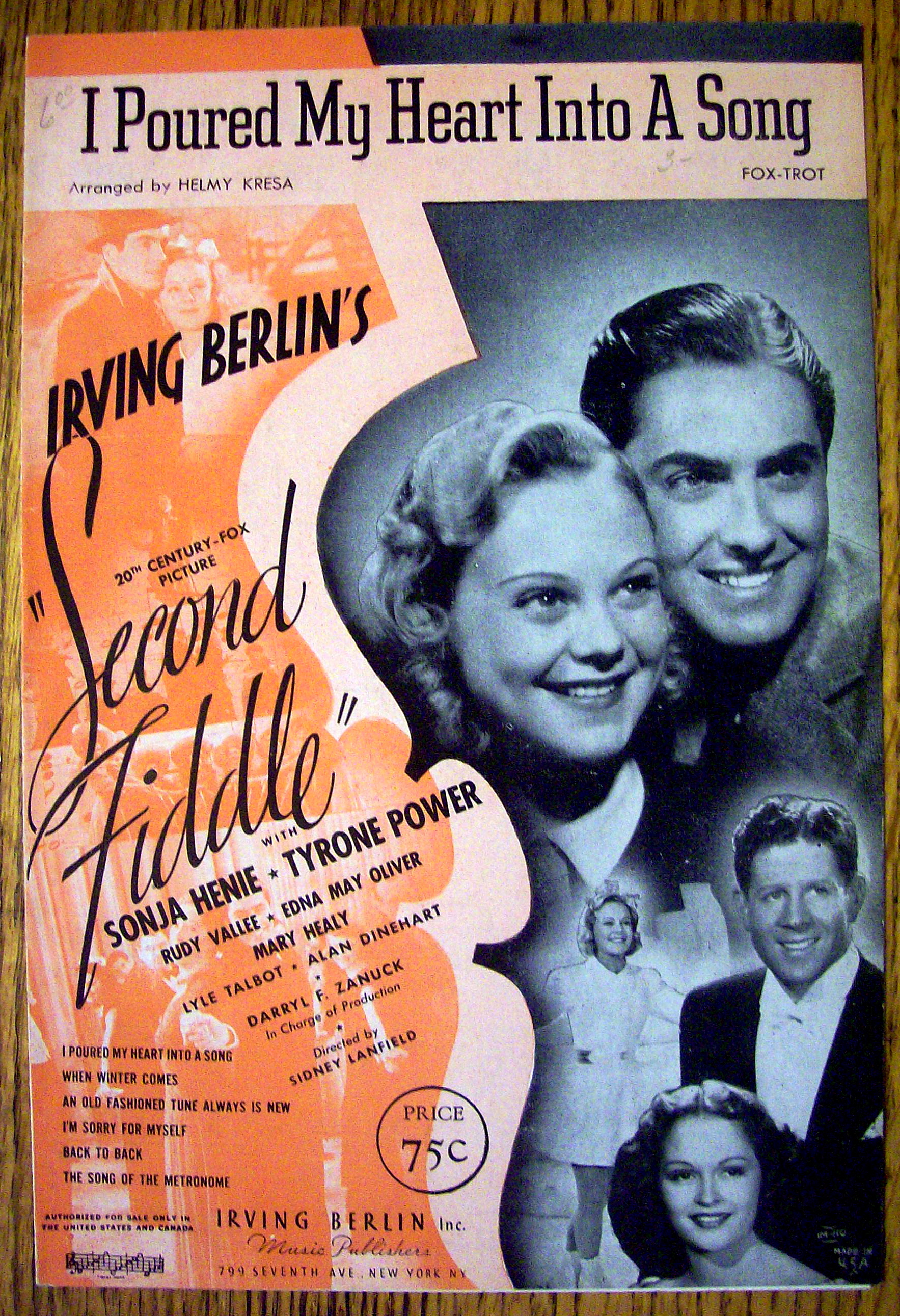 Sheet Music For 1939 I Poured My Heart Into A Song
