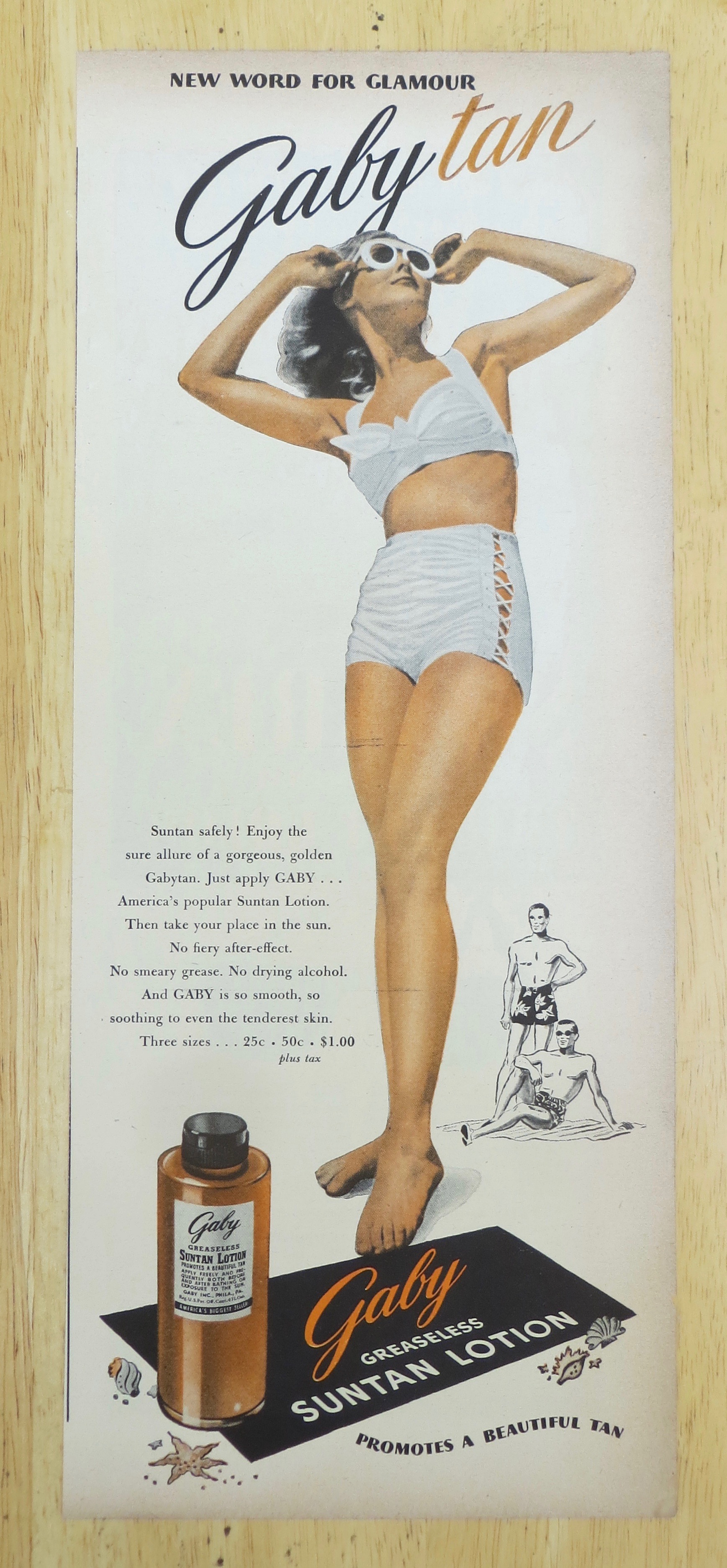 1945 Gaby Suntan Lotion with Woman In Bathing Suit