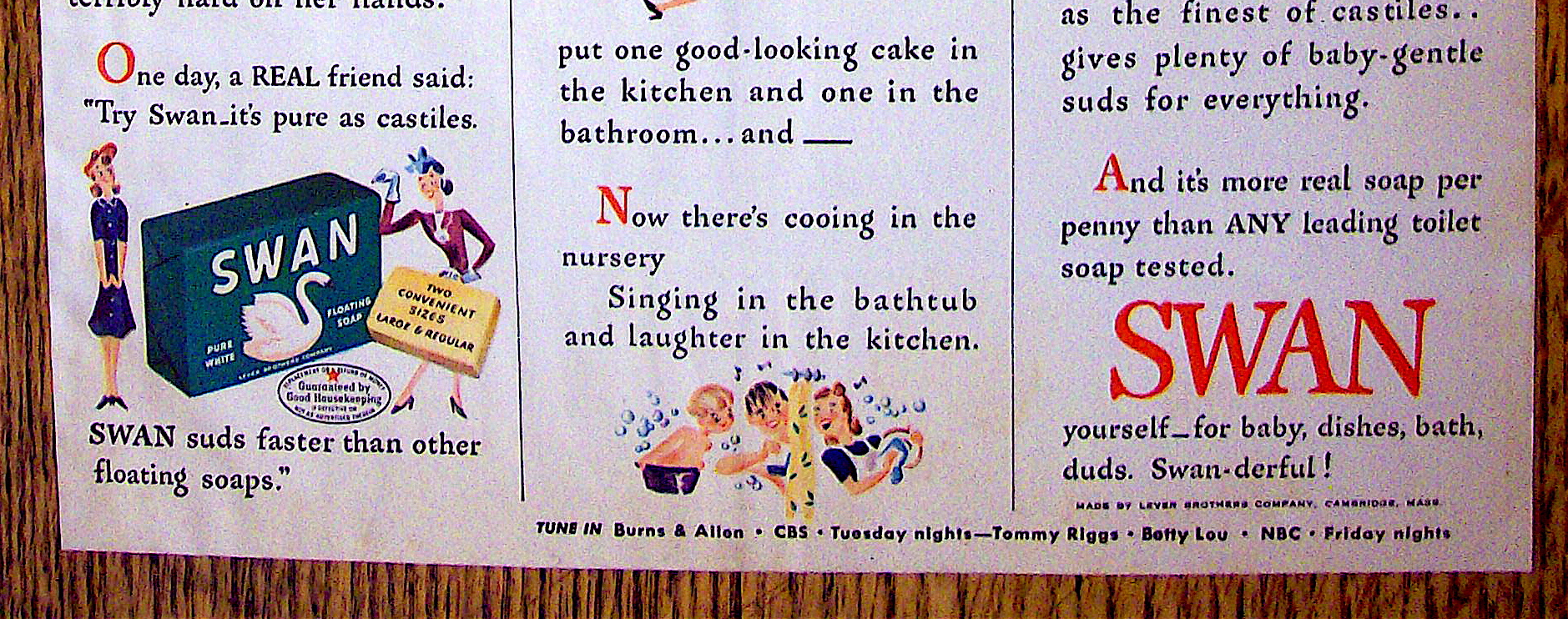 1943 Swan Soap with Story Of Sudsiest Baby Gentle Soap