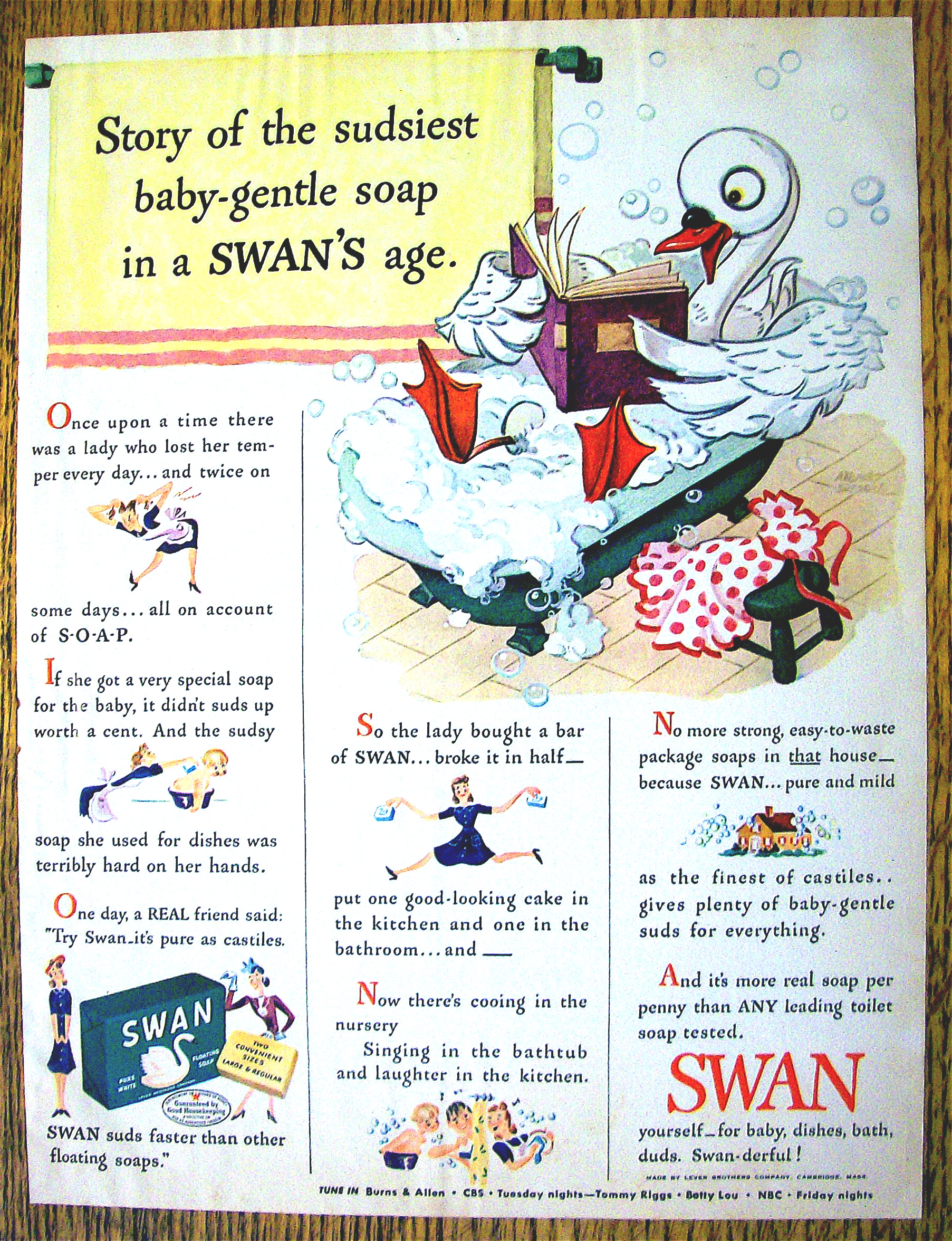 1943 Swan Soap with Story Of Sudsiest Baby Gentle Soap