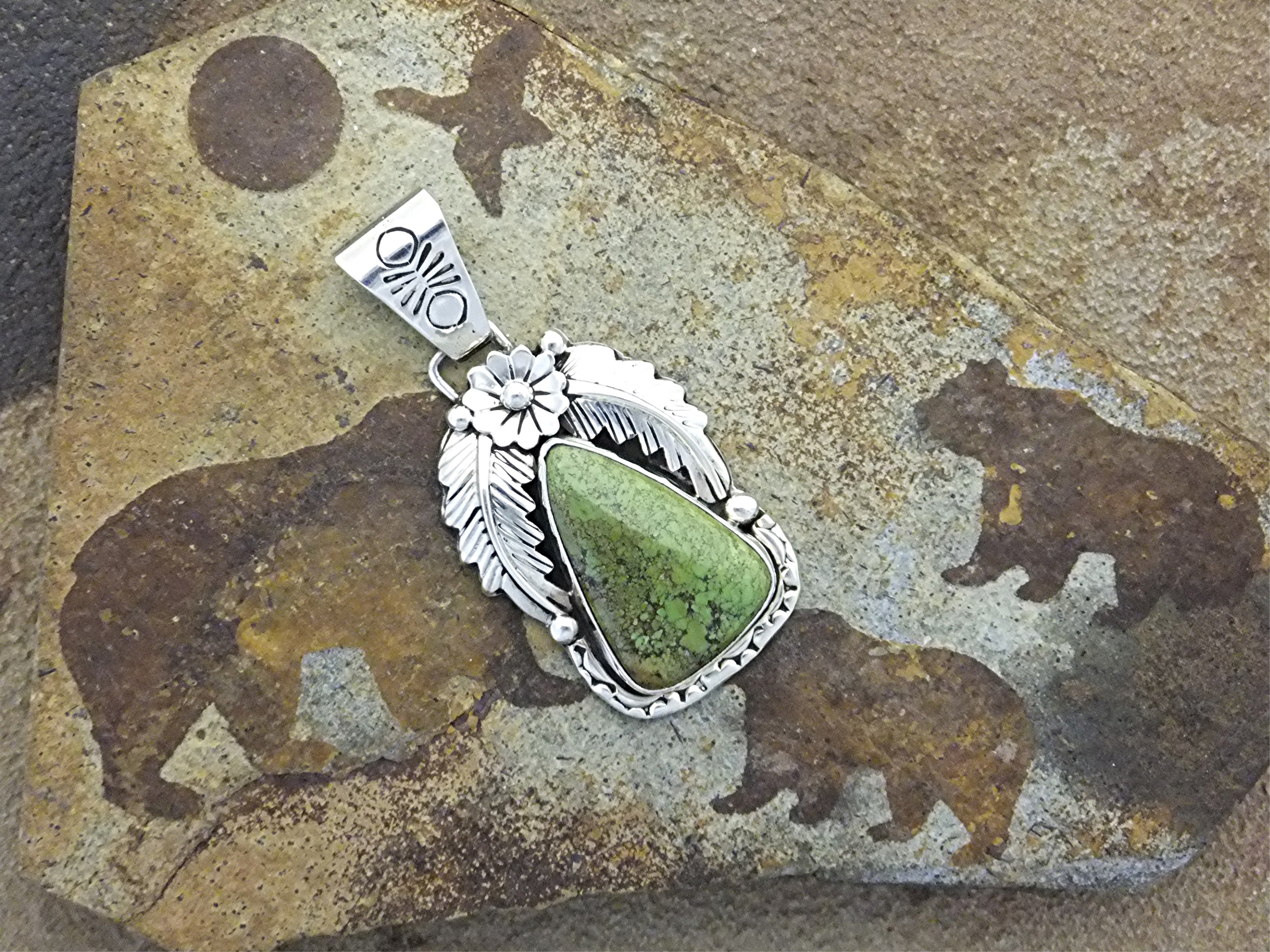 Navajo Gaspeite Sterling Silver Pendant LeroyThomas