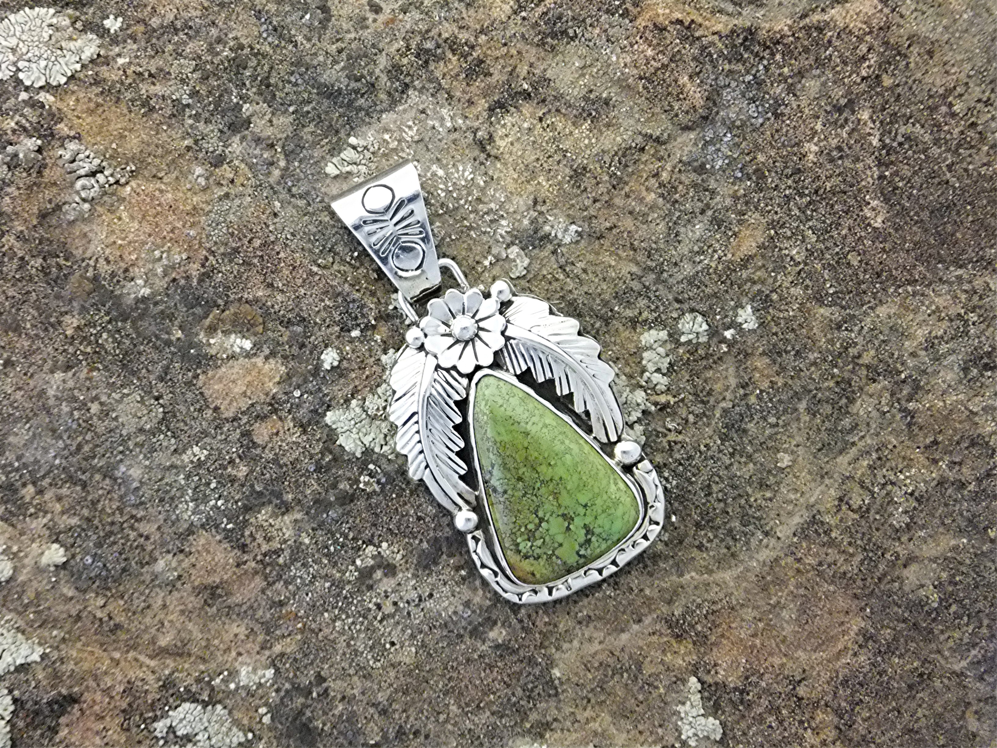 Navajo Gaspeite Sterling Silver Pendant LeroyThomas