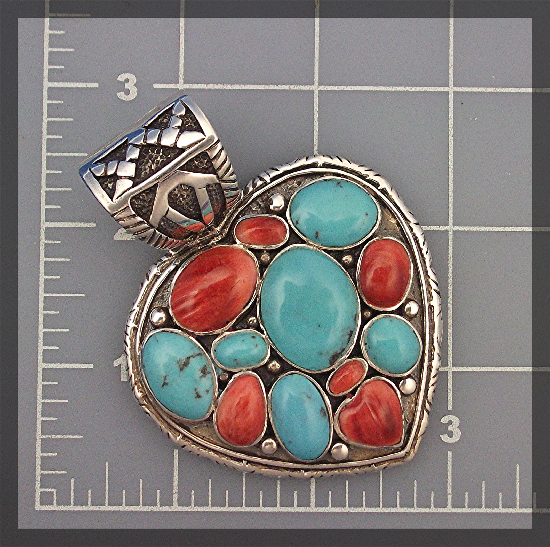 Native American Turquoise Spiny Oyster Heart Sterling S