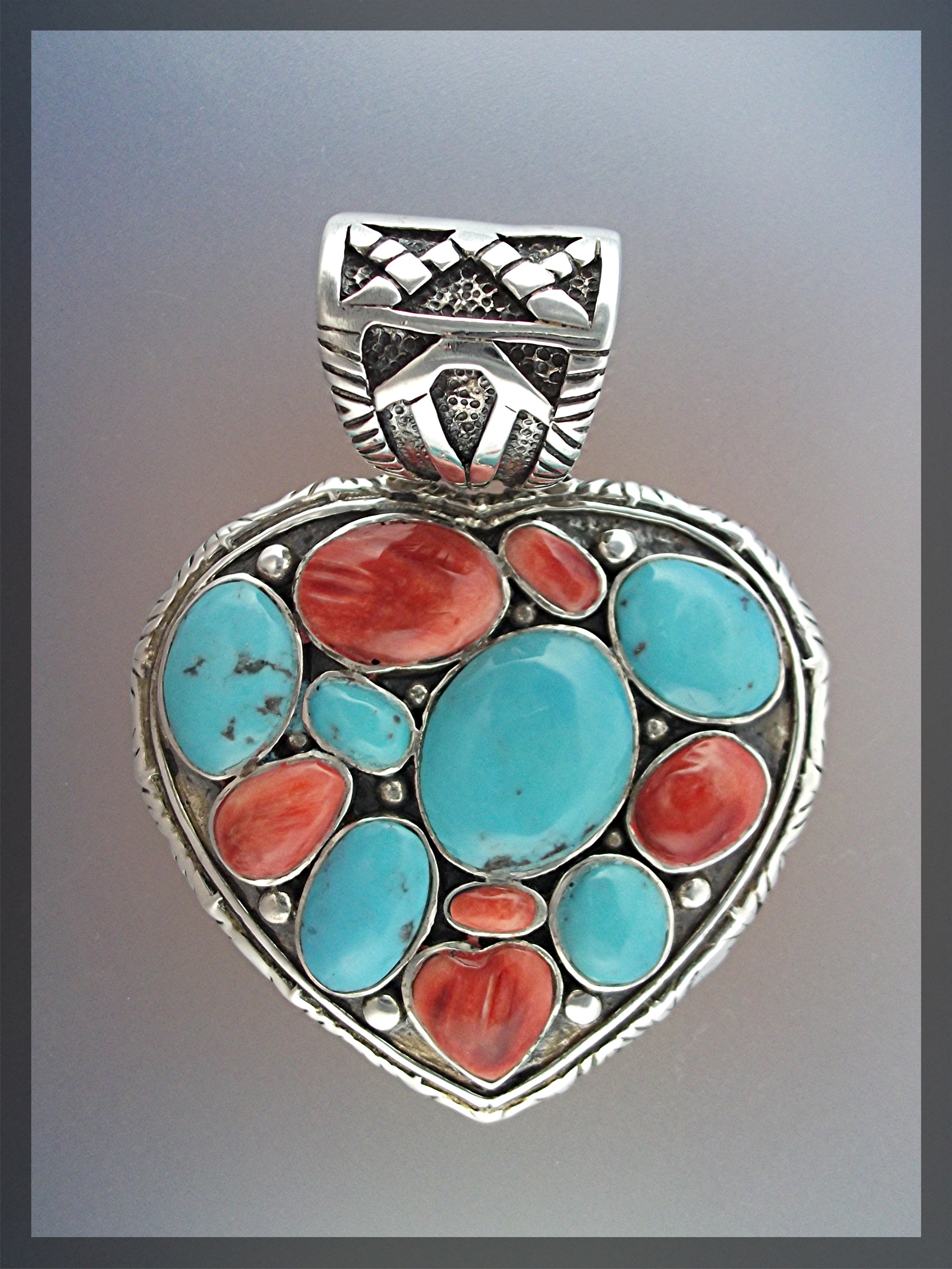 Native American Turquoise Spiny Oyster Heart Sterling S