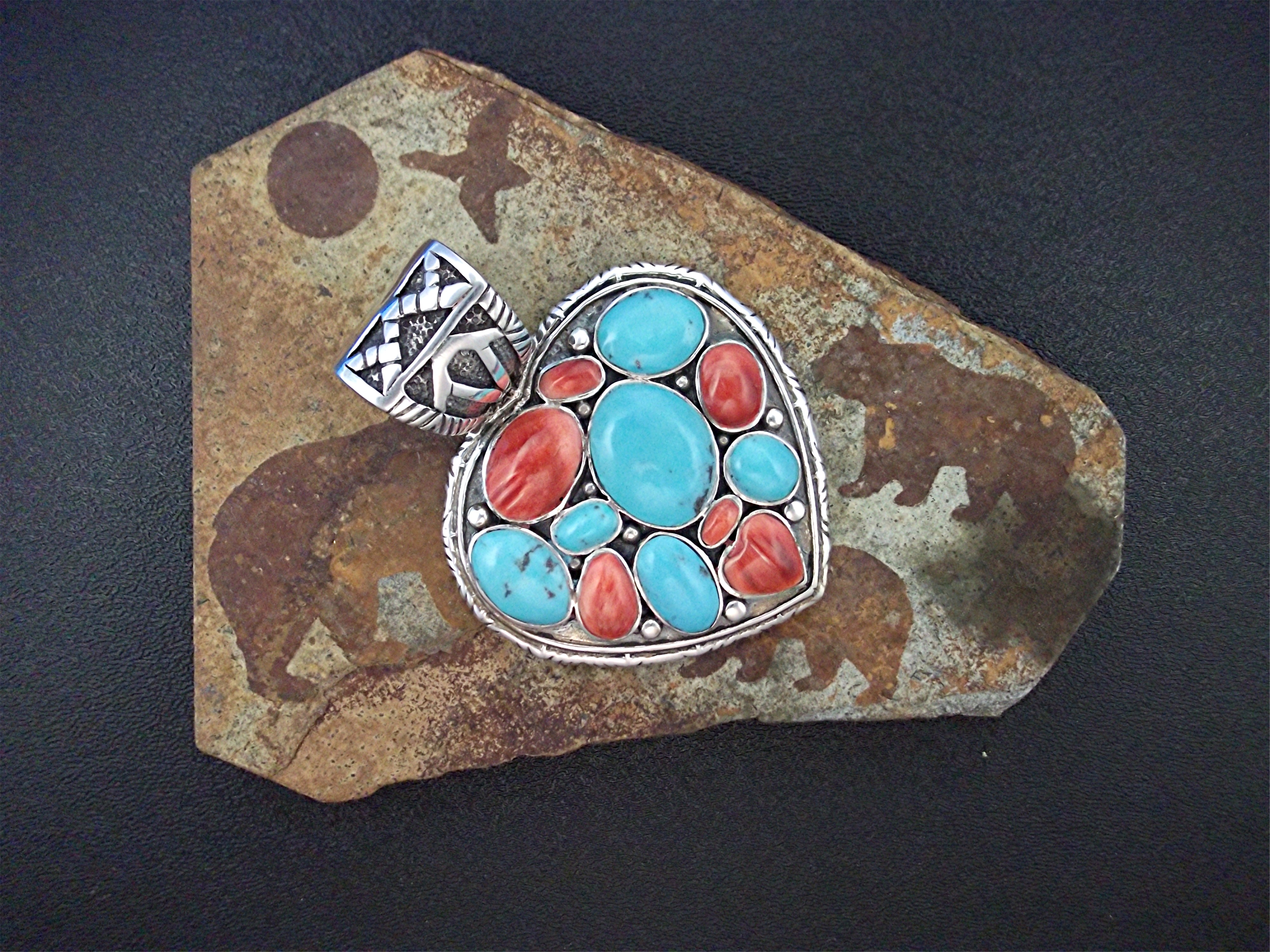 Native American Turquoise Spiny Oyster Heart Sterling S
