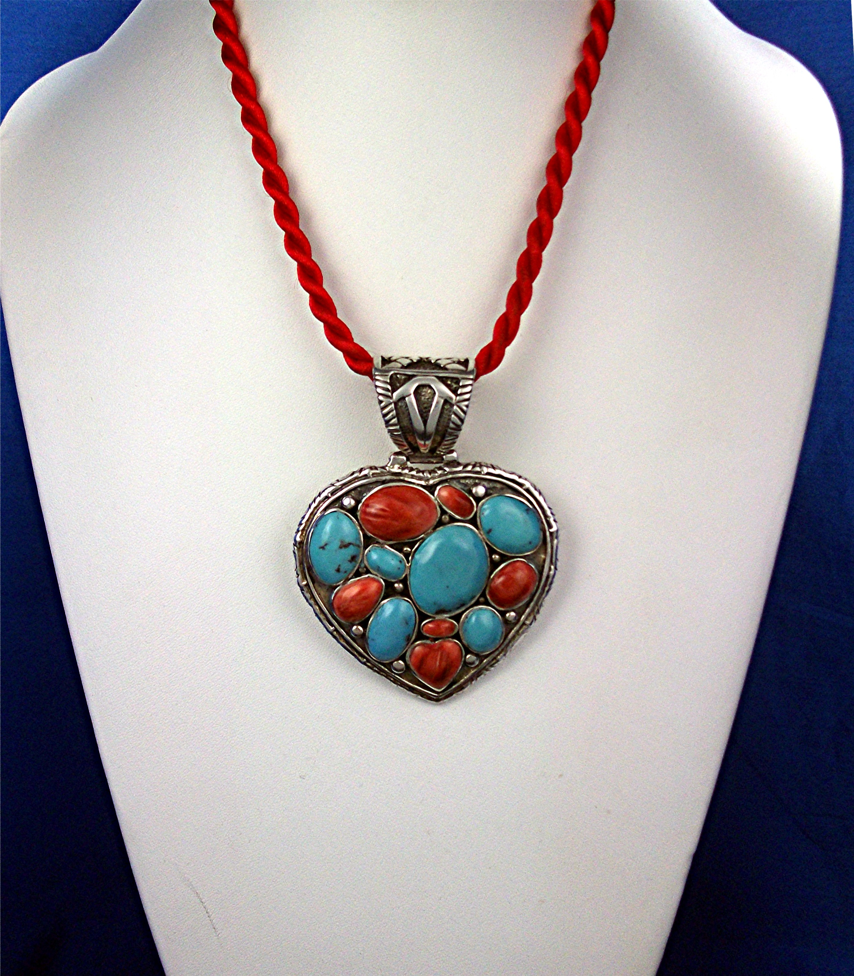 Native American Turquoise Spiny Oyster Heart Sterling S
