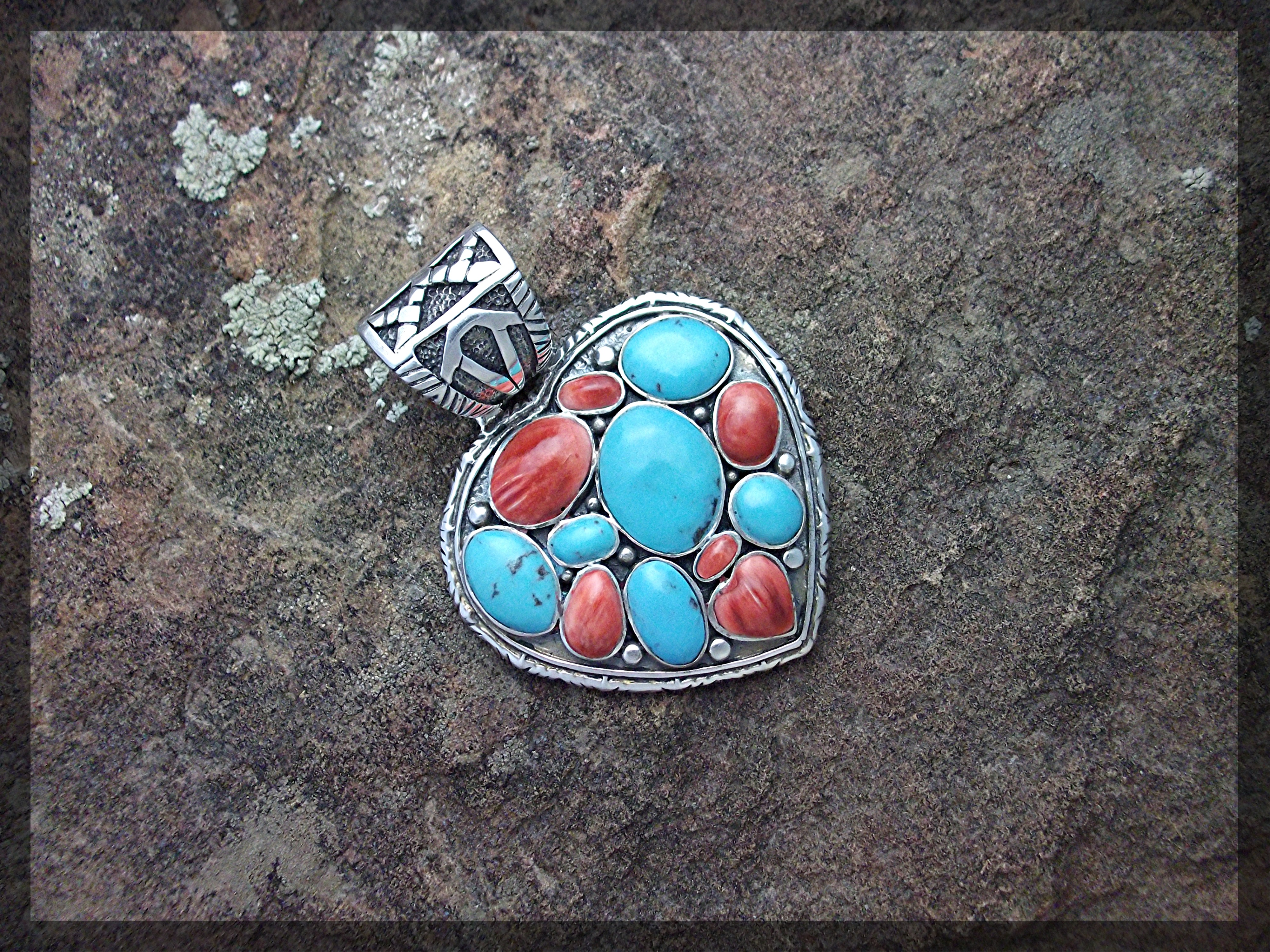 Native American Turquoise Spiny Oyster Heart Sterling S