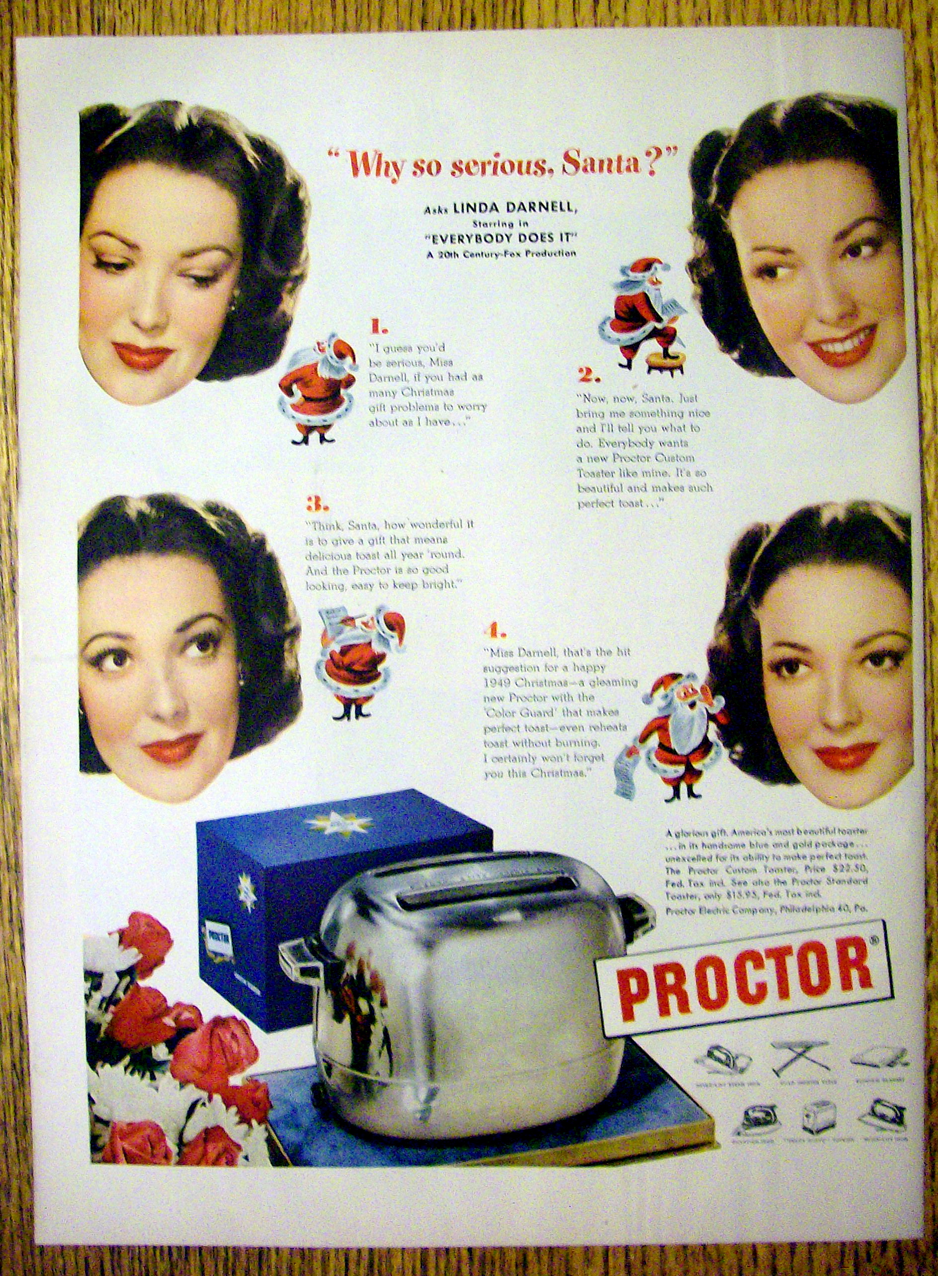 Vintage Ad: 1949 Proctor Toaster w/Linda Darnell