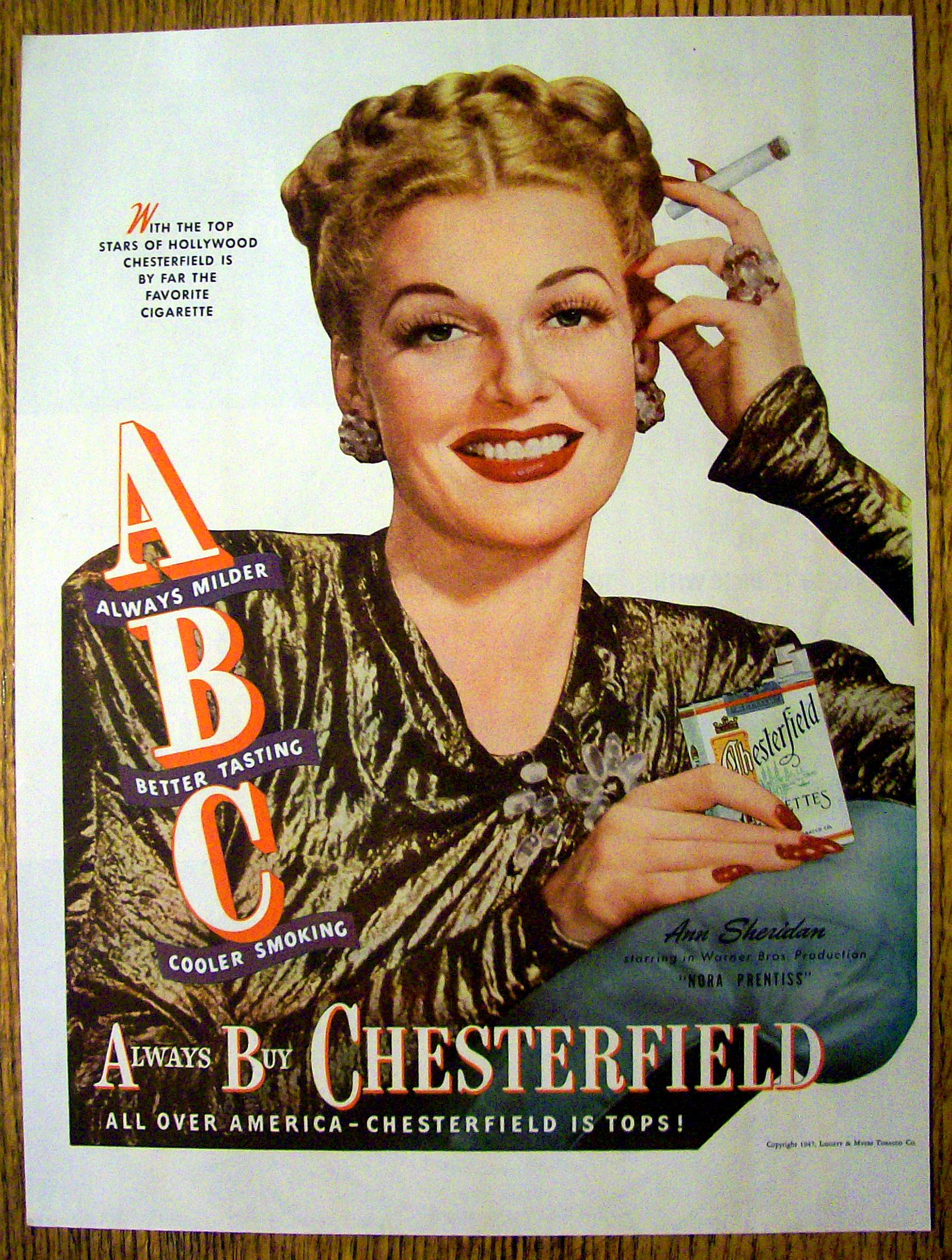 Vintage Ad: 1947 Chesterfield Cigarettes w/Ann Sheridan