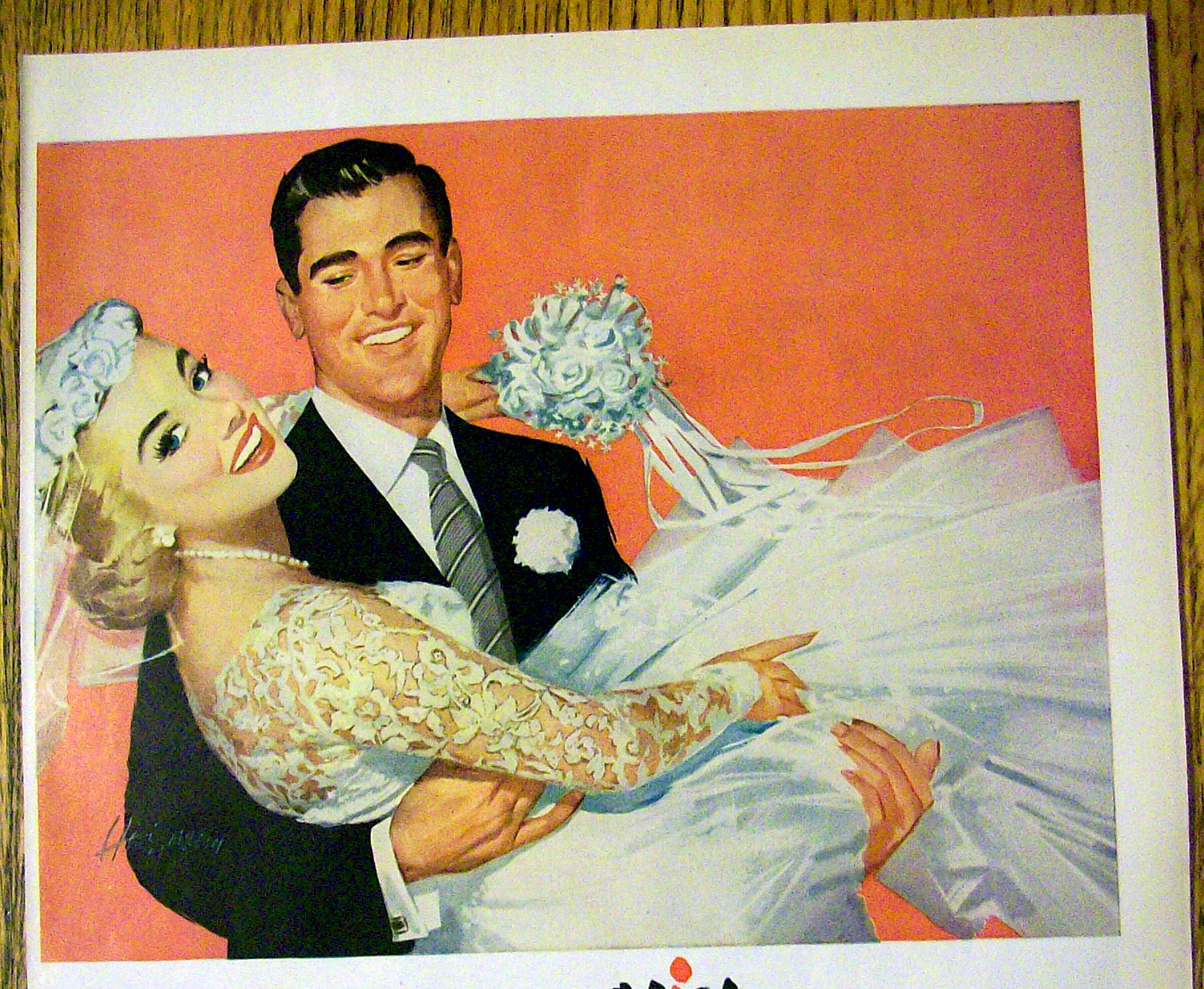 1956 Vivid Pink Lipstick with Groom Carrying Bride