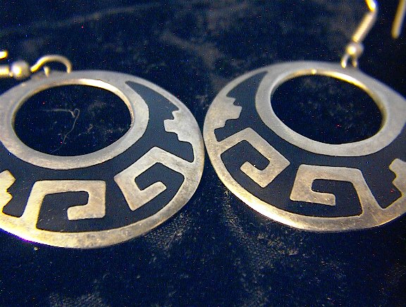 Mexico Sterling Silver Onyx Shepherd Hook Earrings
