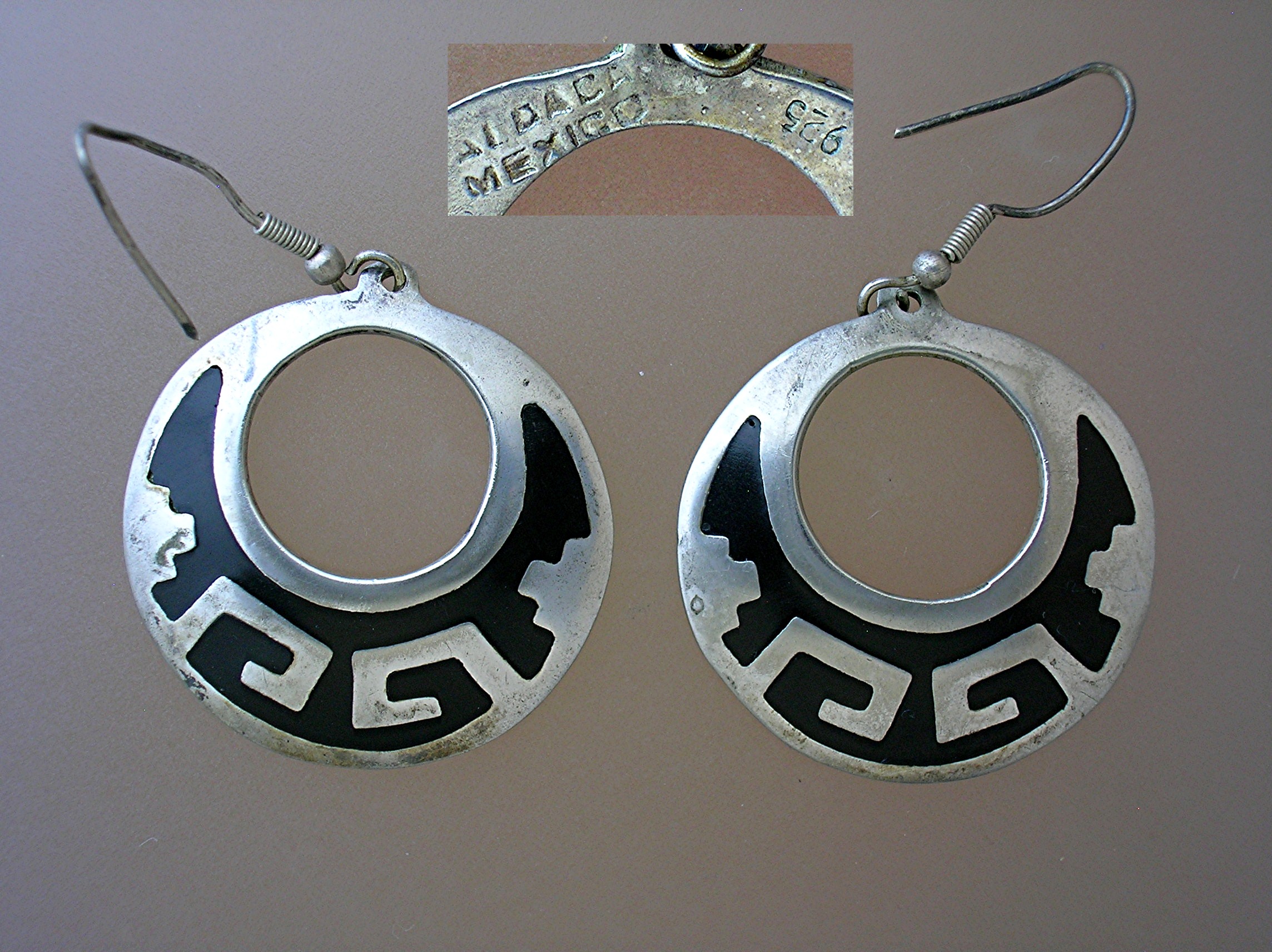 Mexico Sterling Silver Onyx Shepherd Hook Earrings