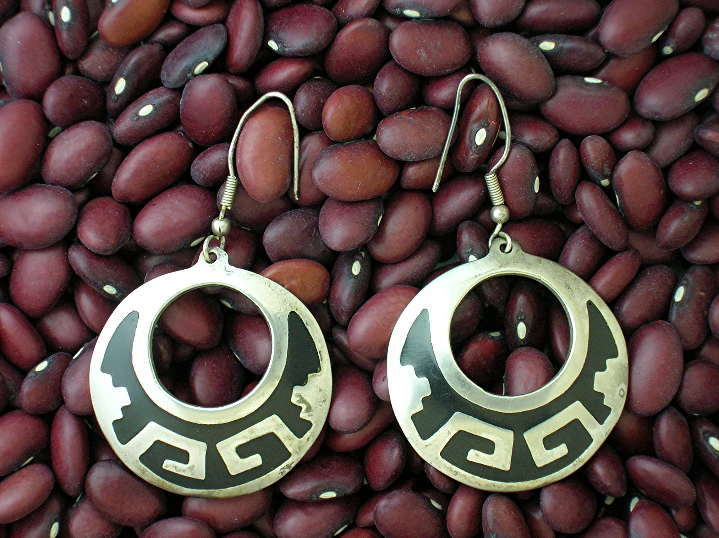 Mexico Sterling Silver Onyx Shepherd Hook Earrings