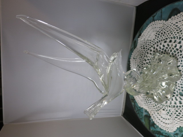 Vintage Murano Art Glass Seagull on Wave Cristallo signed BR 83