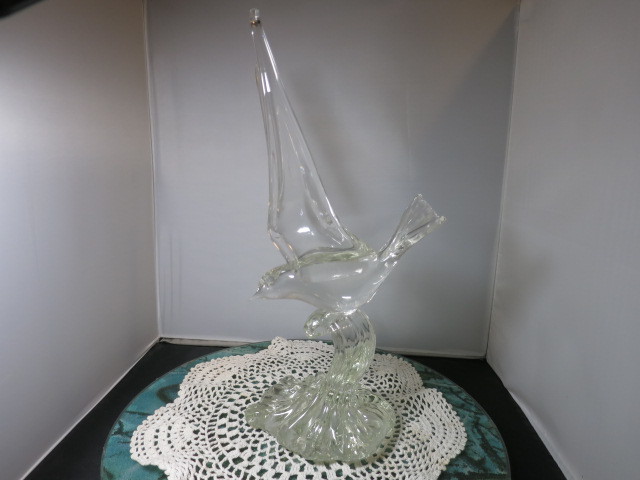 Vintage Murano Art Glass Seagull on Wave Cristallo signed BR 83