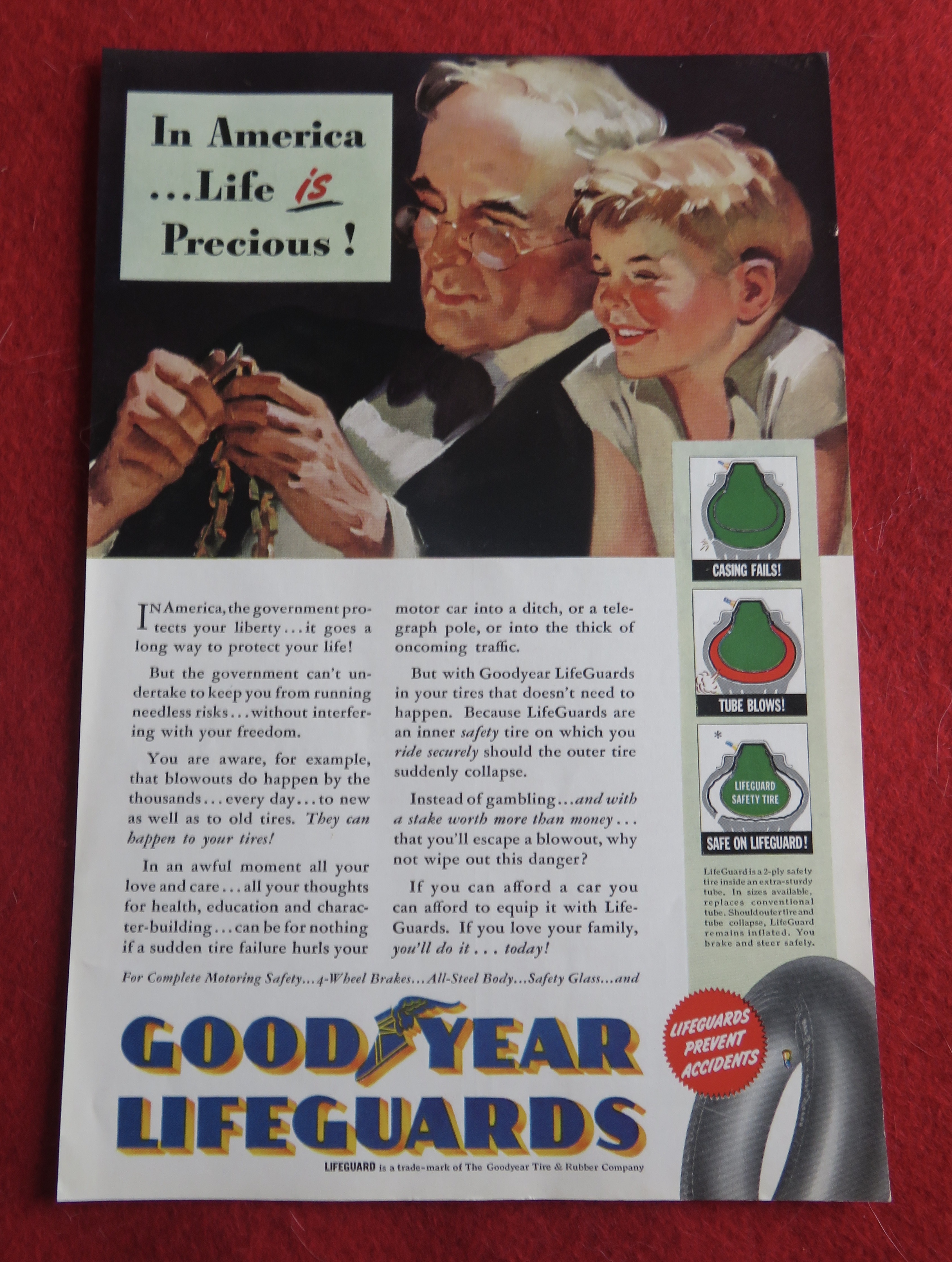 1940 Goodyear Lifeguard Tires with Little Boy & Man
