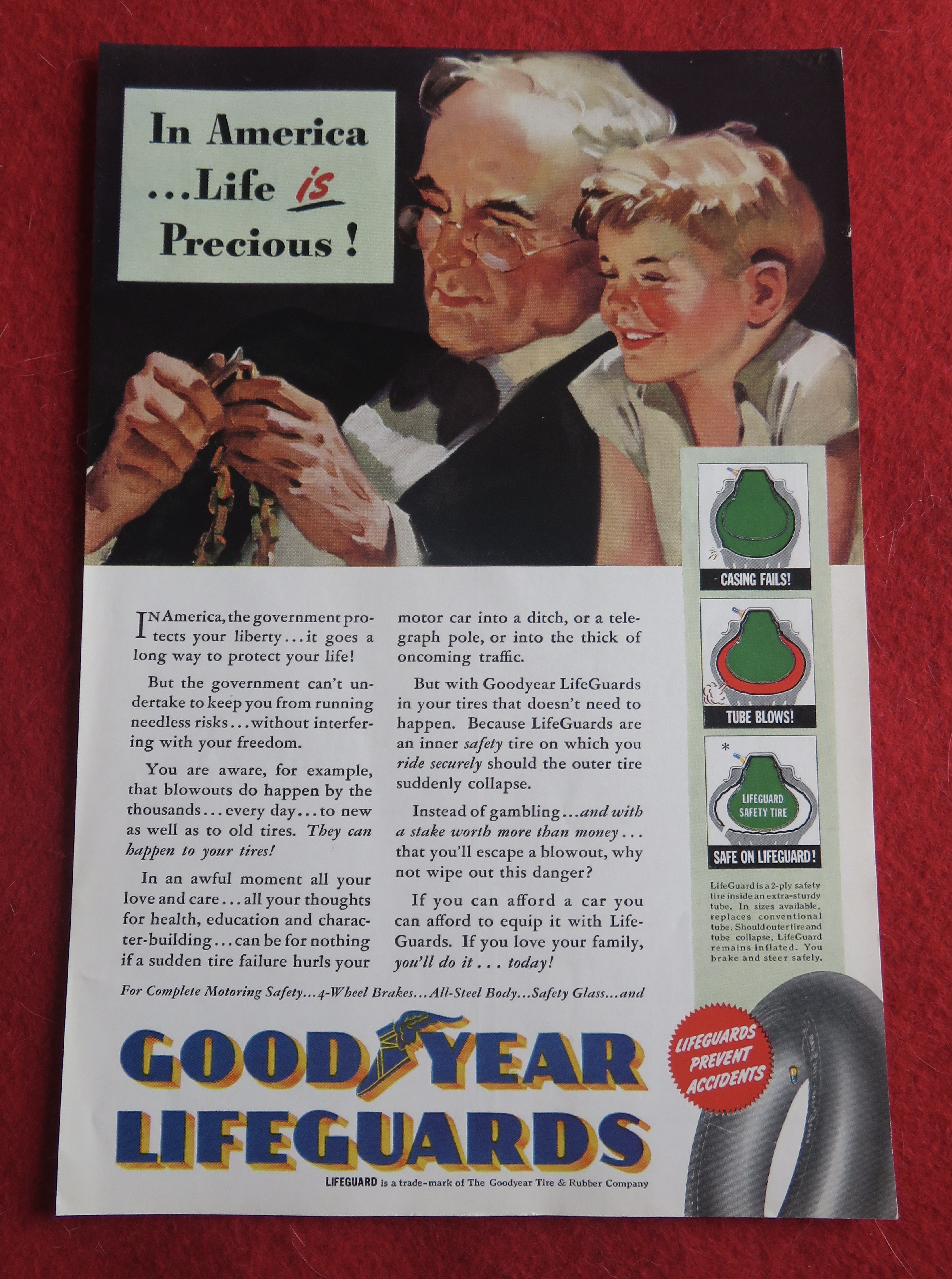 1940 Goodyear Lifeguard Tires with Little Boy & Man
