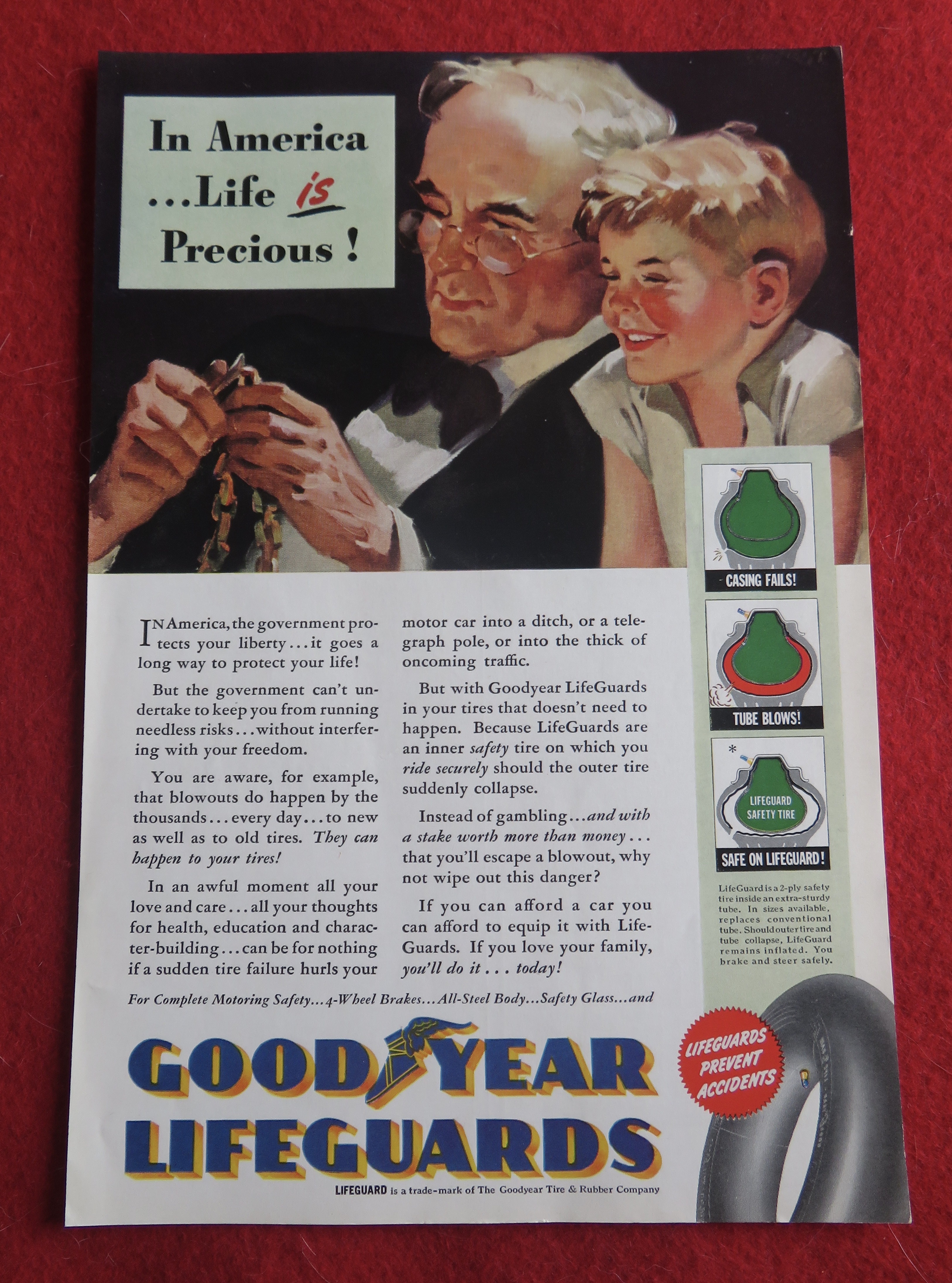 1940 Goodyear Lifeguard Tires with Little Boy & Man
