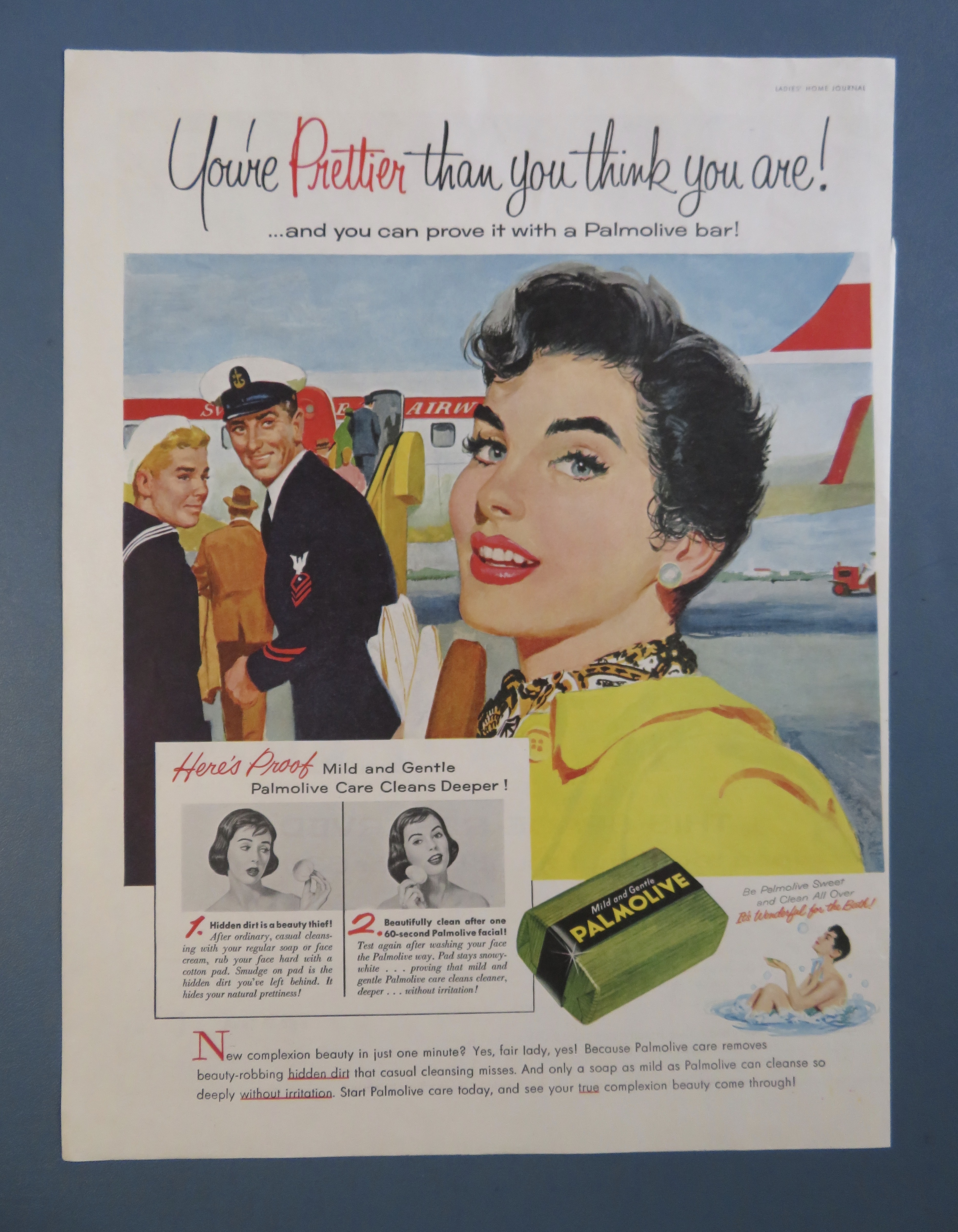 1956 Palmolive Soap with Lovely Woman Getting On Plane