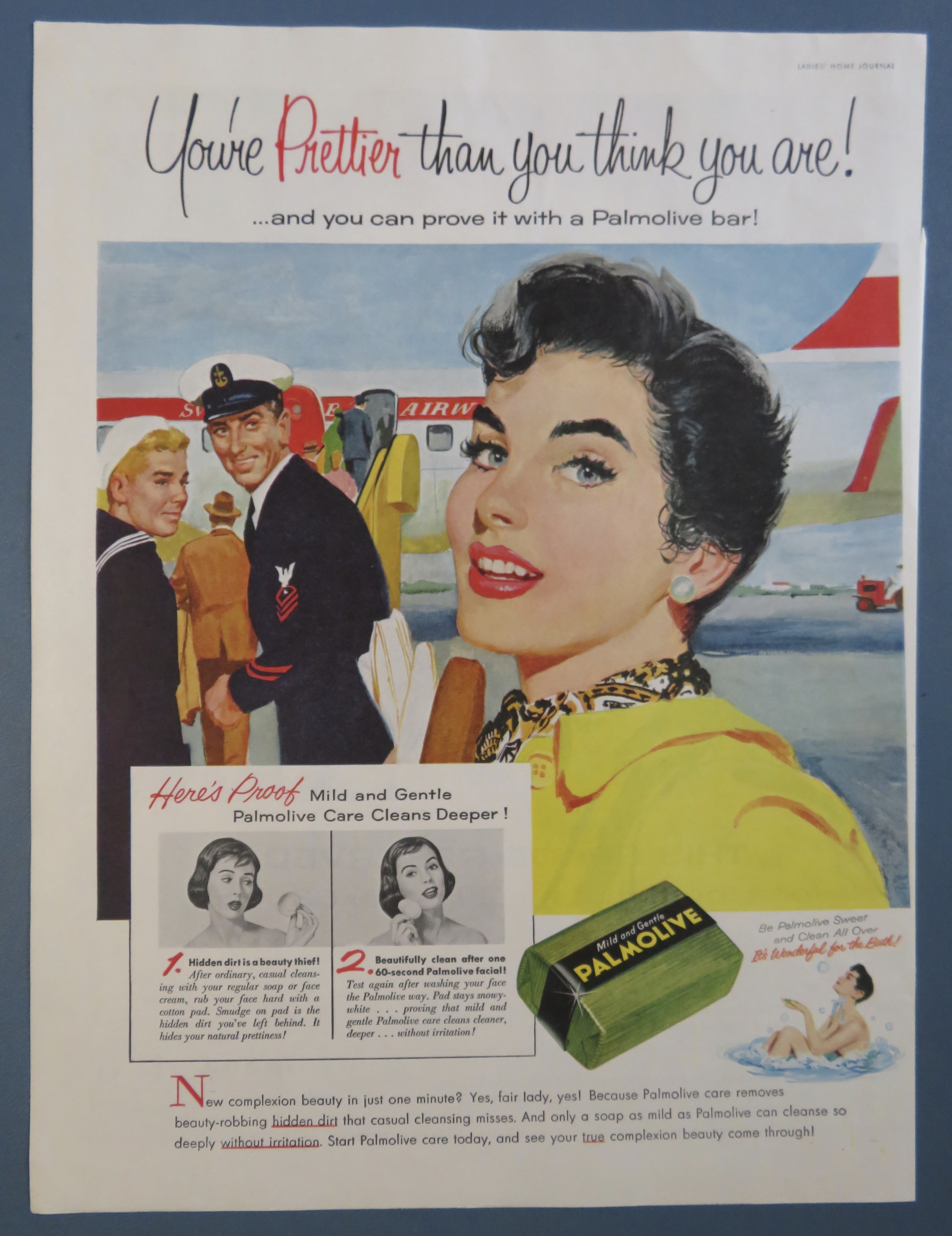 1956 Palmolive Soap with Lovely Woman Getting On Plane