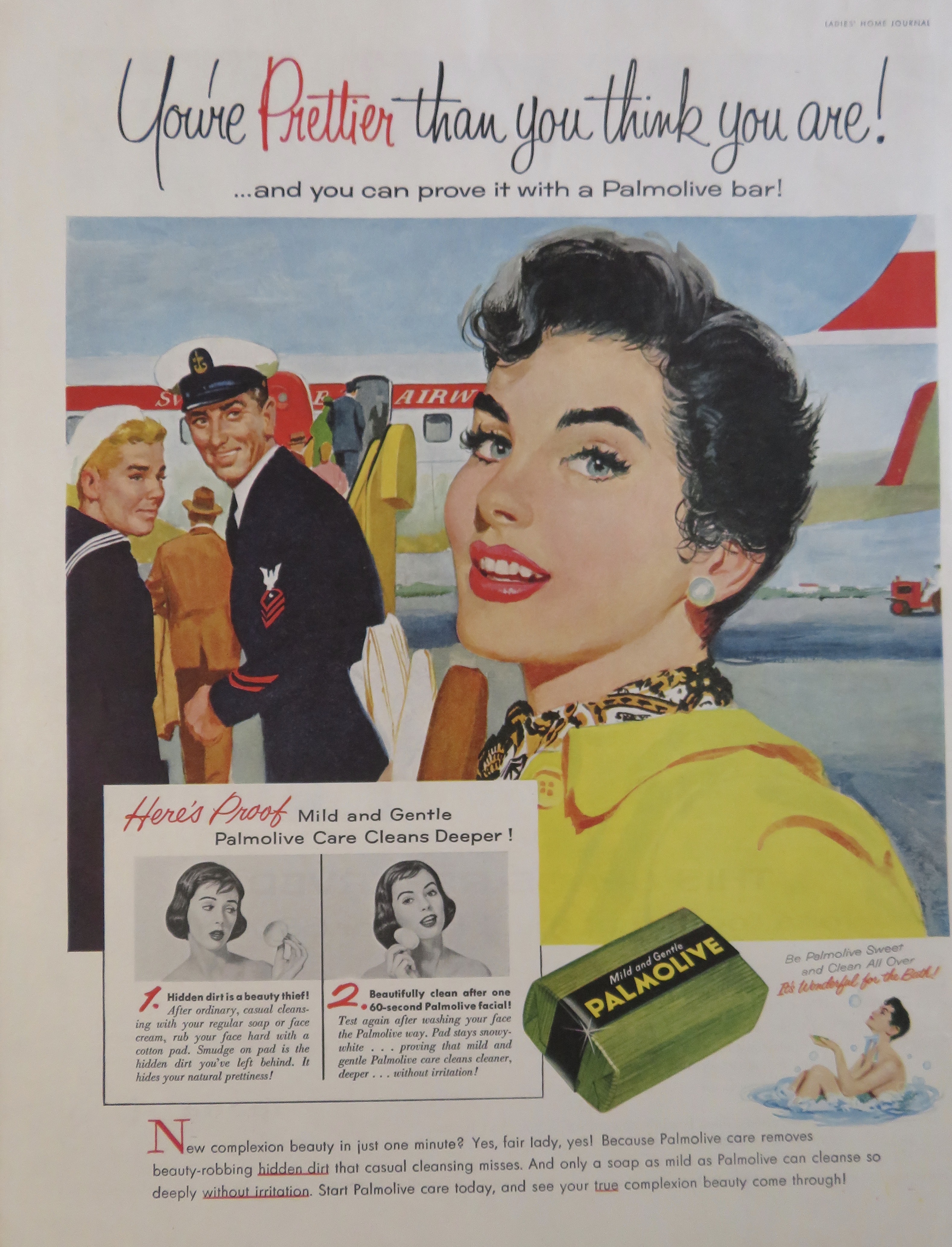 1956 Palmolive Soap with Lovely Woman Getting On Plane