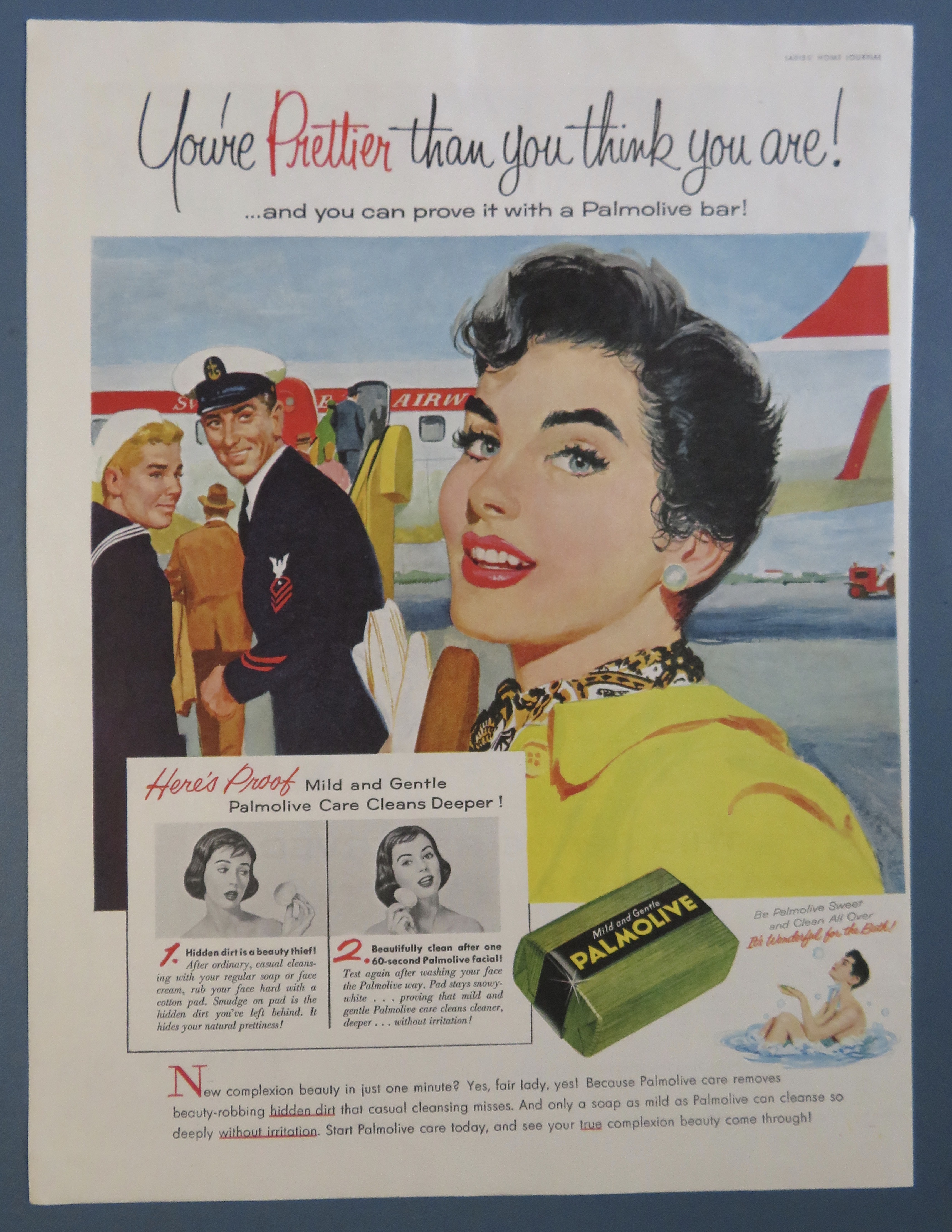 1956 Palmolive Soap with Lovely Woman Getting On Plane