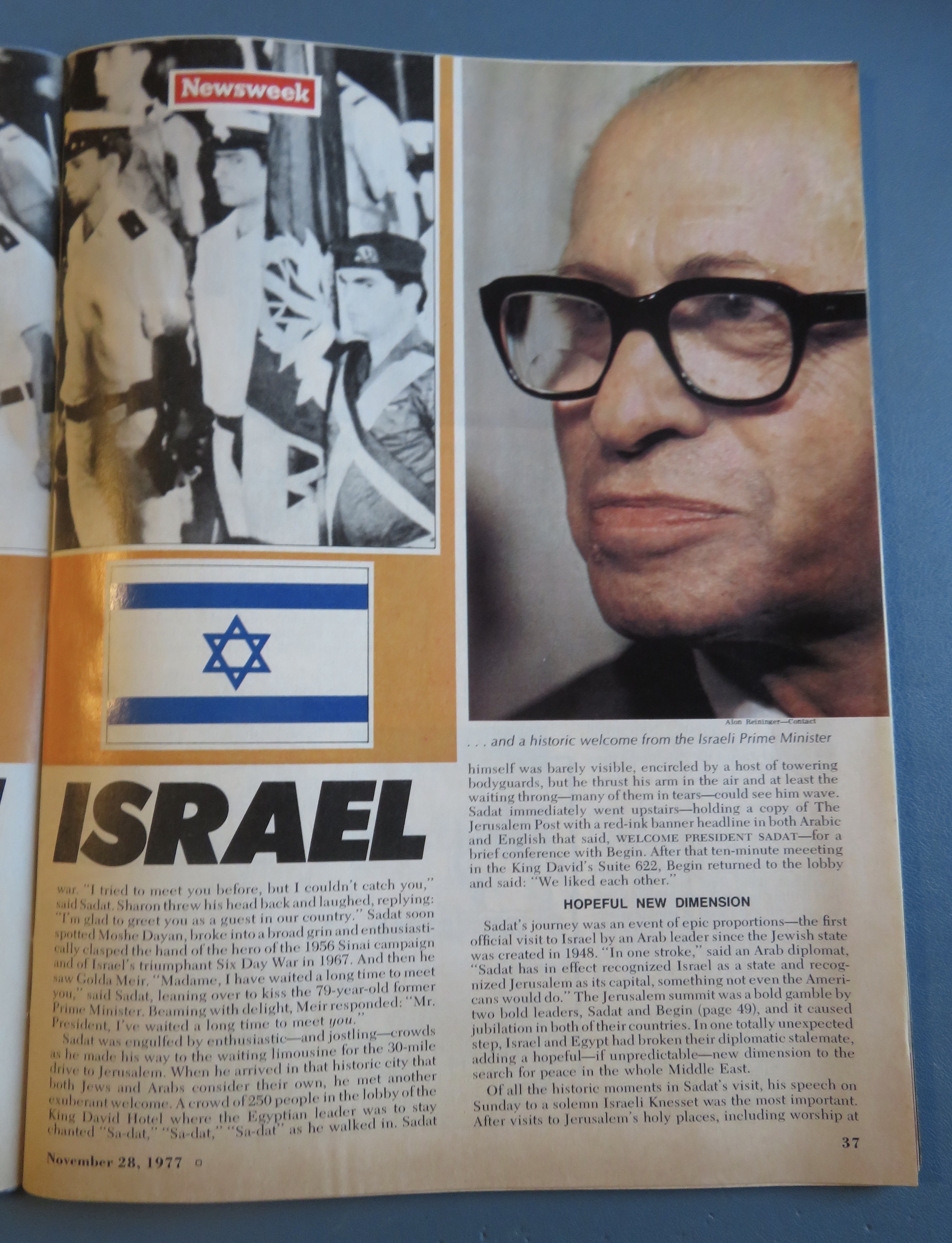 Newsweek Magazine November 28, 1977 Sadat In Israel
