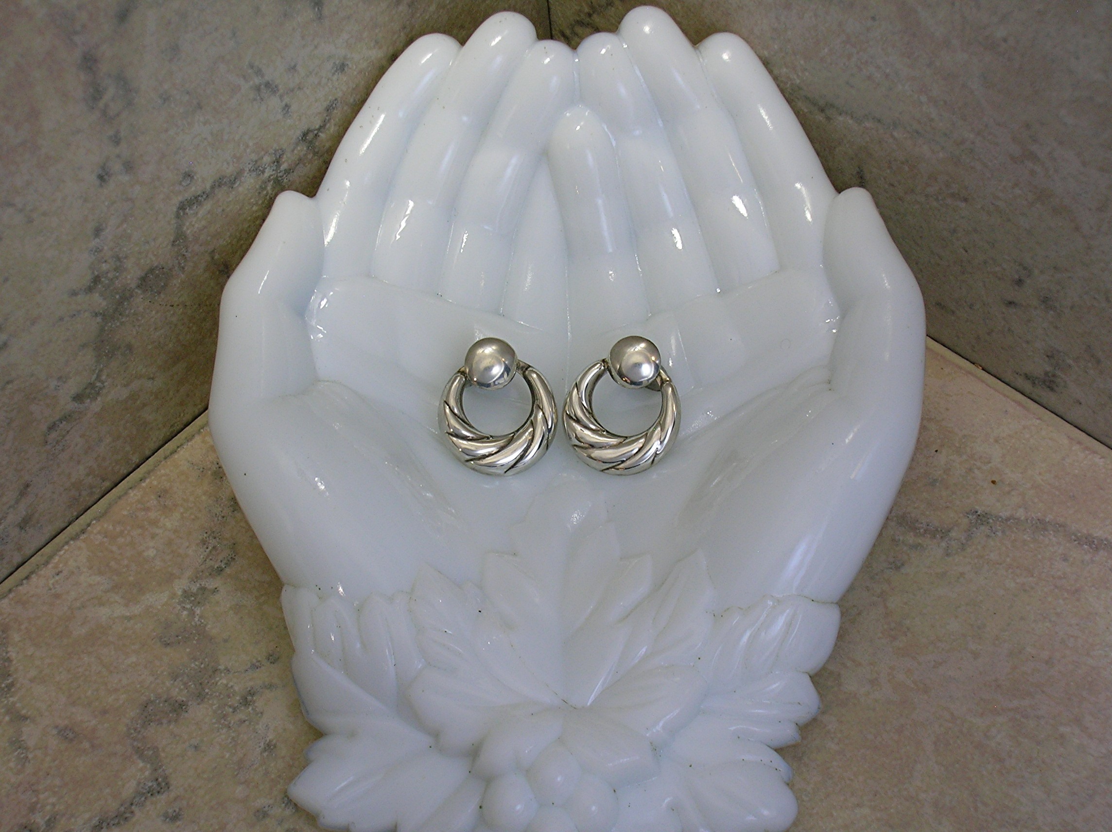 Sterling Silver Pierced Earrings Marked 925.