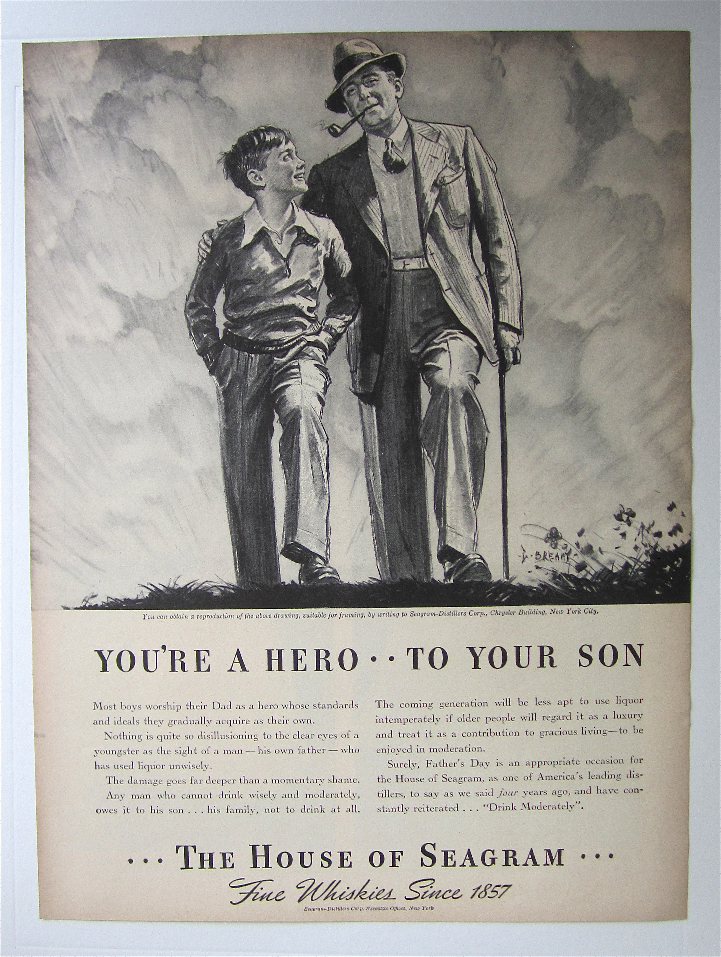1938 House Of Seagram Whiskey w/ Man & Boy Walking
