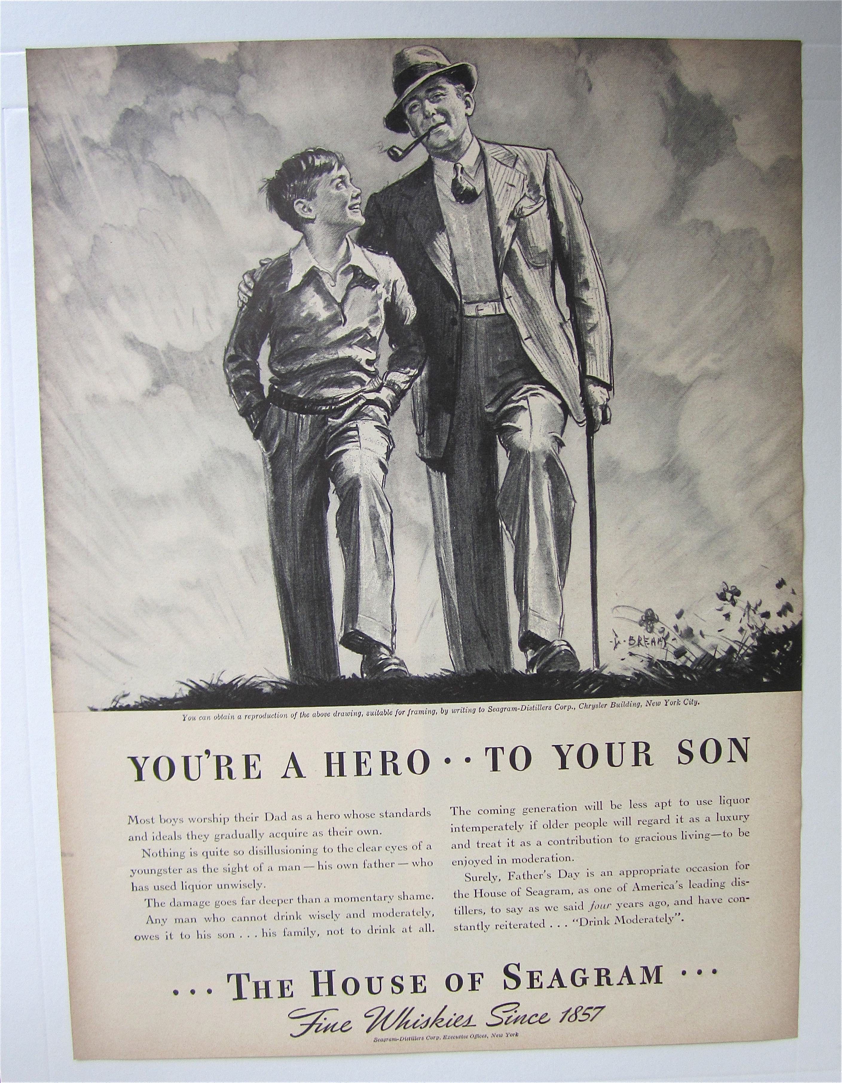 1938 House Of Seagram Whiskey w/ Man & Boy Walking