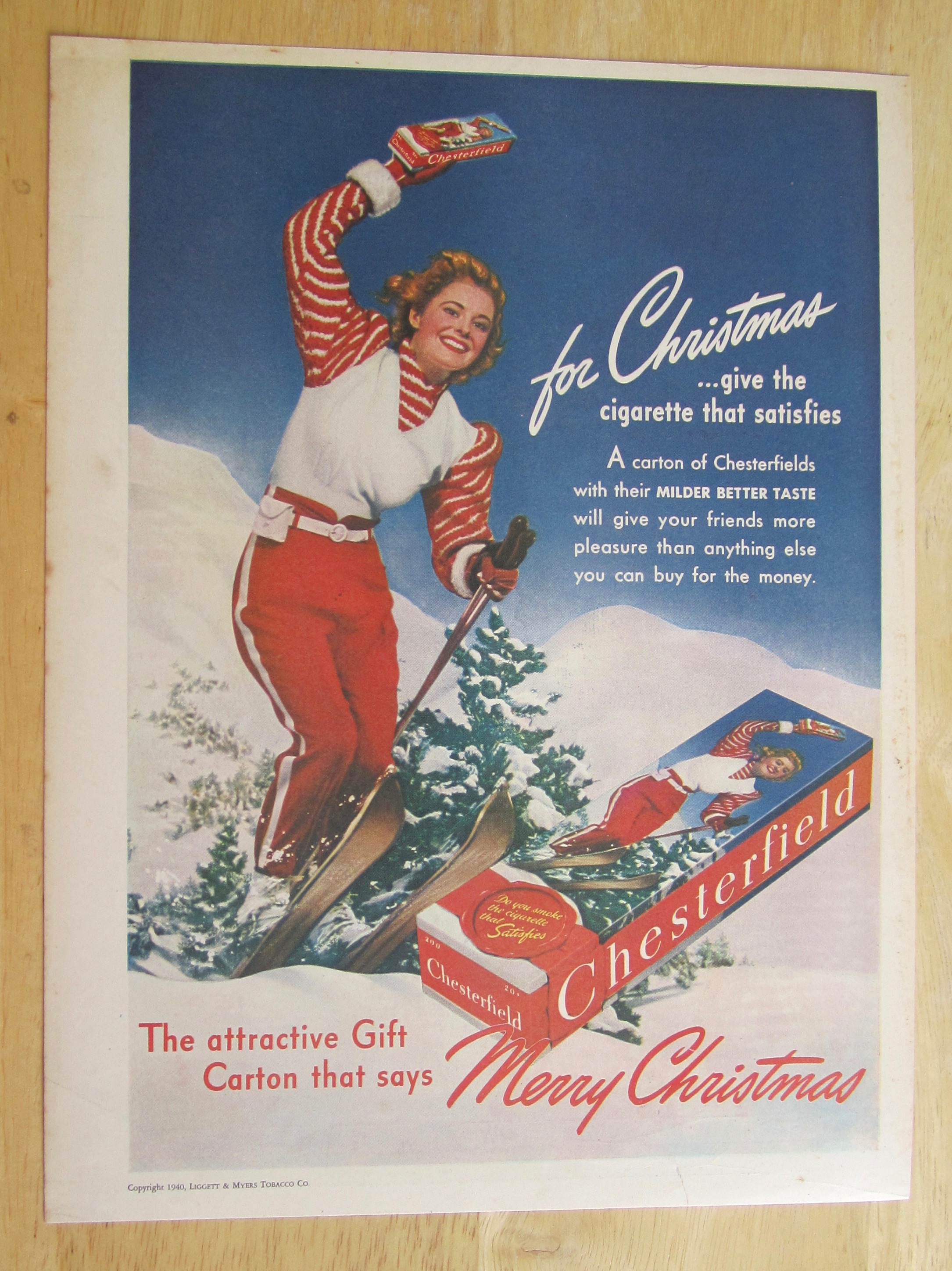 1940 Chesterfield Cigarettes with Woman Skiing