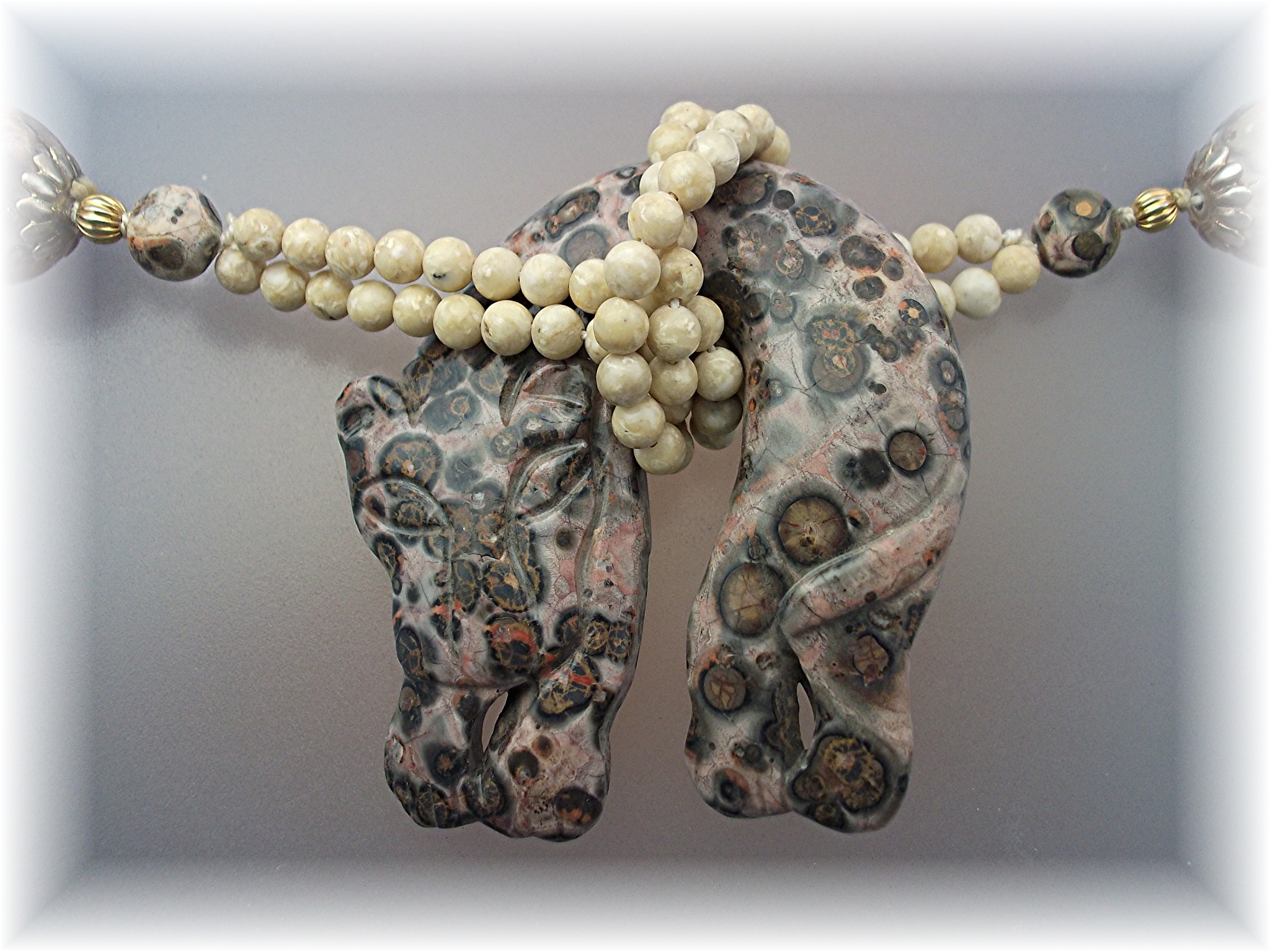 Necklace Pink White Green Agate Gold Fill Clasp
