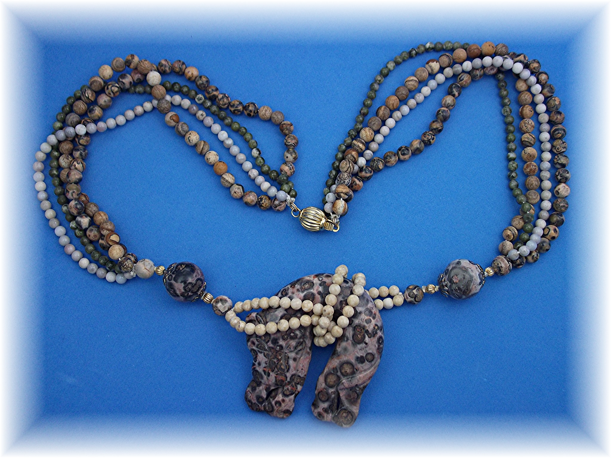 Necklace Pink White Green Agate Gold Fill Clasp