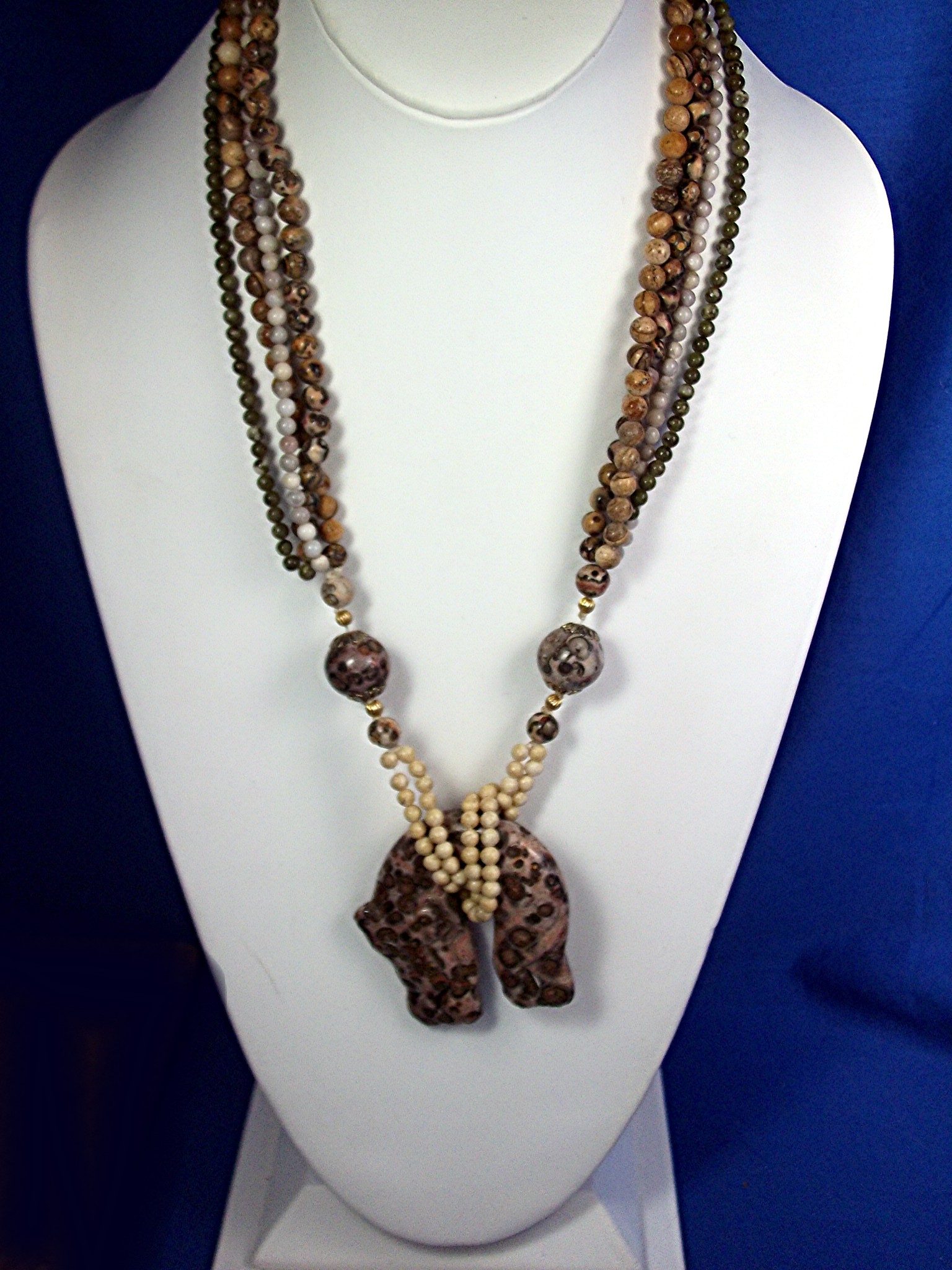 Necklace Pink White Green Agate Gold Fill Clasp