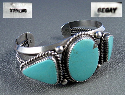 Navajo Turquoise Sterling Silver Cuff Signed BEGAY