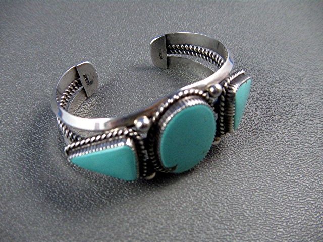Navajo Turquoise Sterling Silver Cuff Signed BEGAY