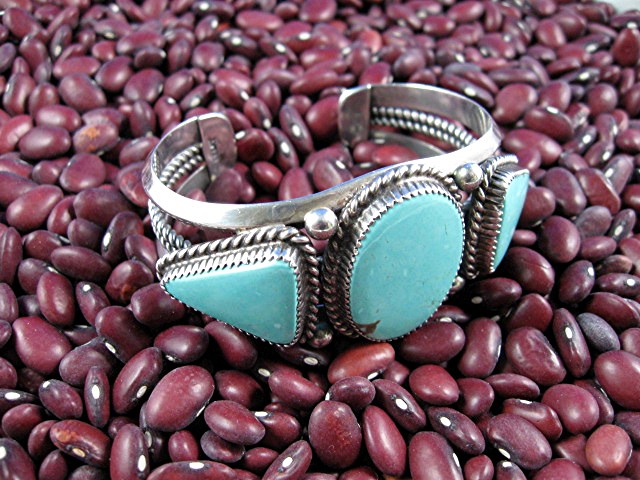 Navajo Turquoise Sterling Silver Cuff Signed BEGAY