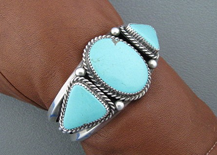 Navajo Turquoise Sterling Silver Cuff Signed BEGAY