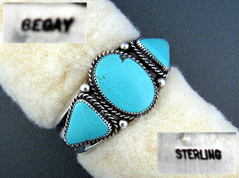 Navajo Turquoise Sterling Silver Cuff Signed BEGAY