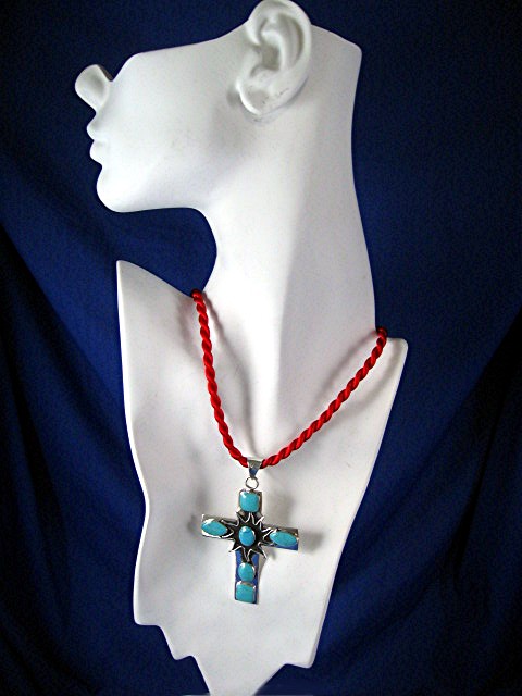 Sterling Silver Turquoise Cross Signed  MOB Mexico