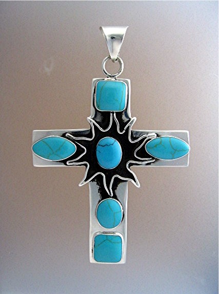 Sterling Silver Turquoise Cross Signed  MOB Mexico