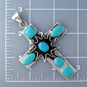 Sterling Silver Turquoise Cross Signed  MOB Mexico