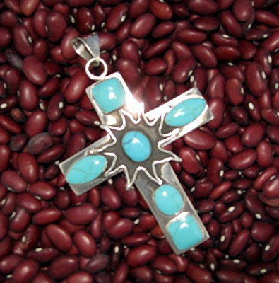 Sterling Silver Turquoise Cross Signed  MOB Mexico