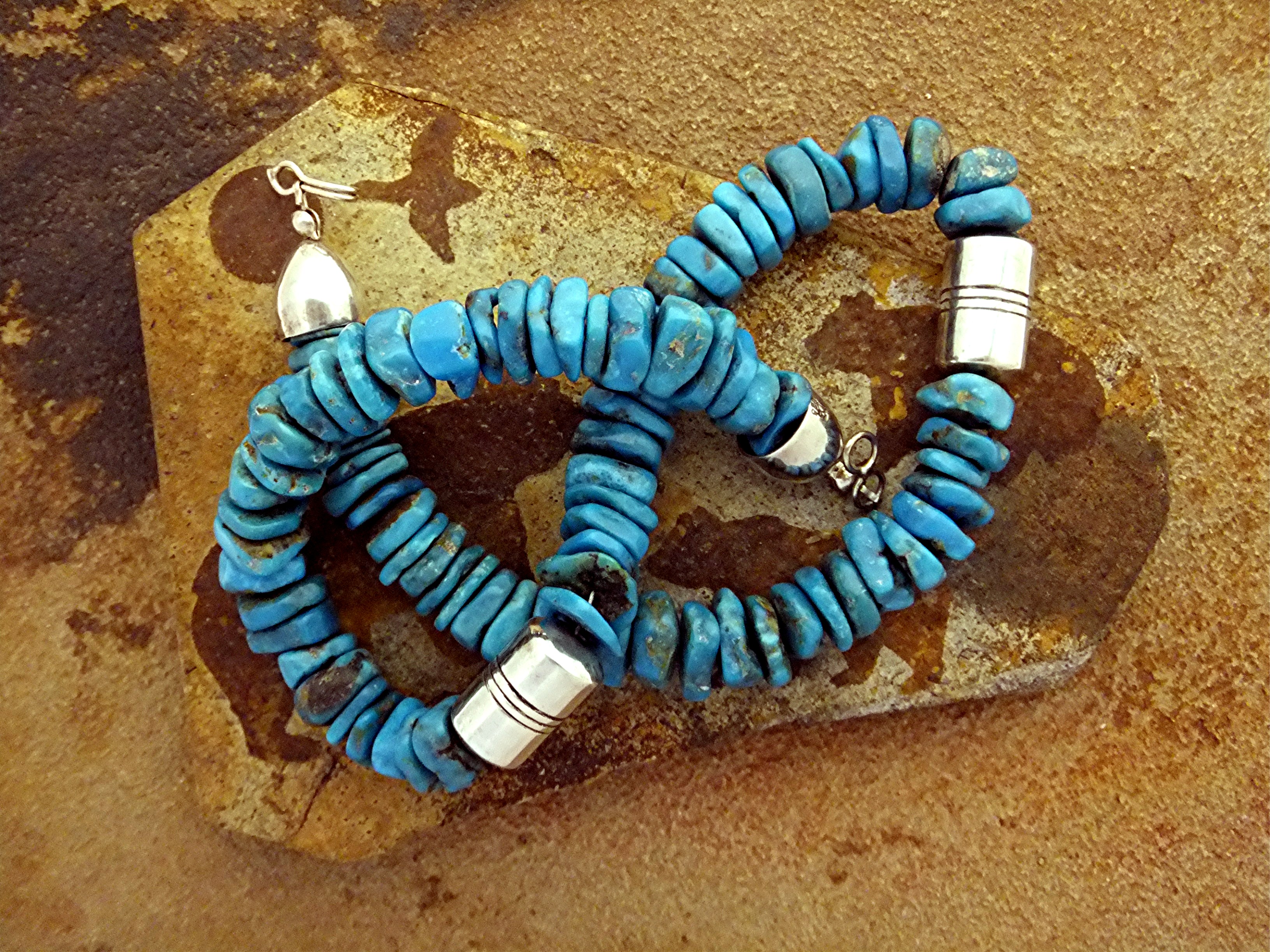Navajo  Turquoise Sterling Silver Necklace Signed DI