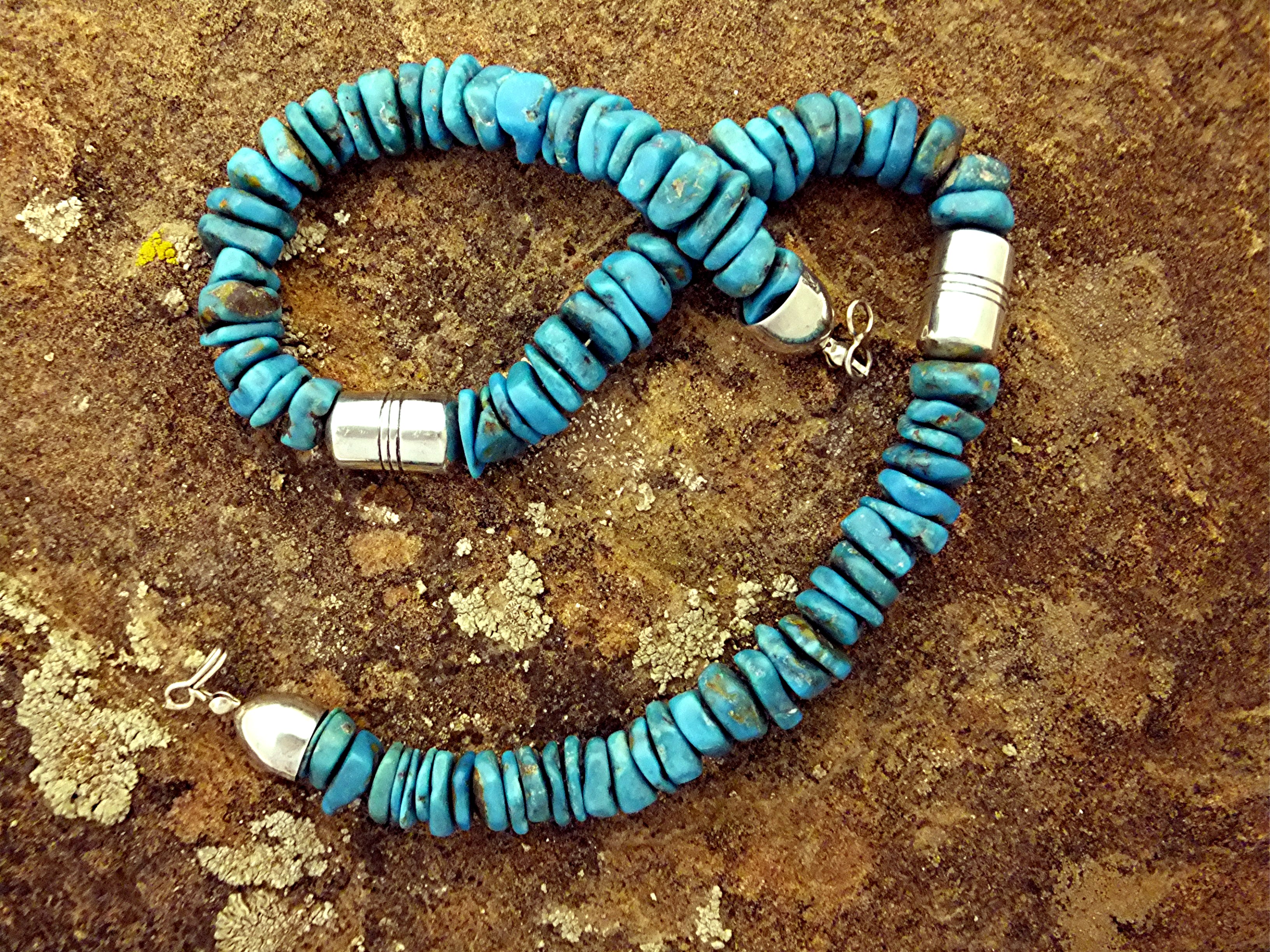 Navajo  Turquoise Sterling Silver Necklace Signed DI