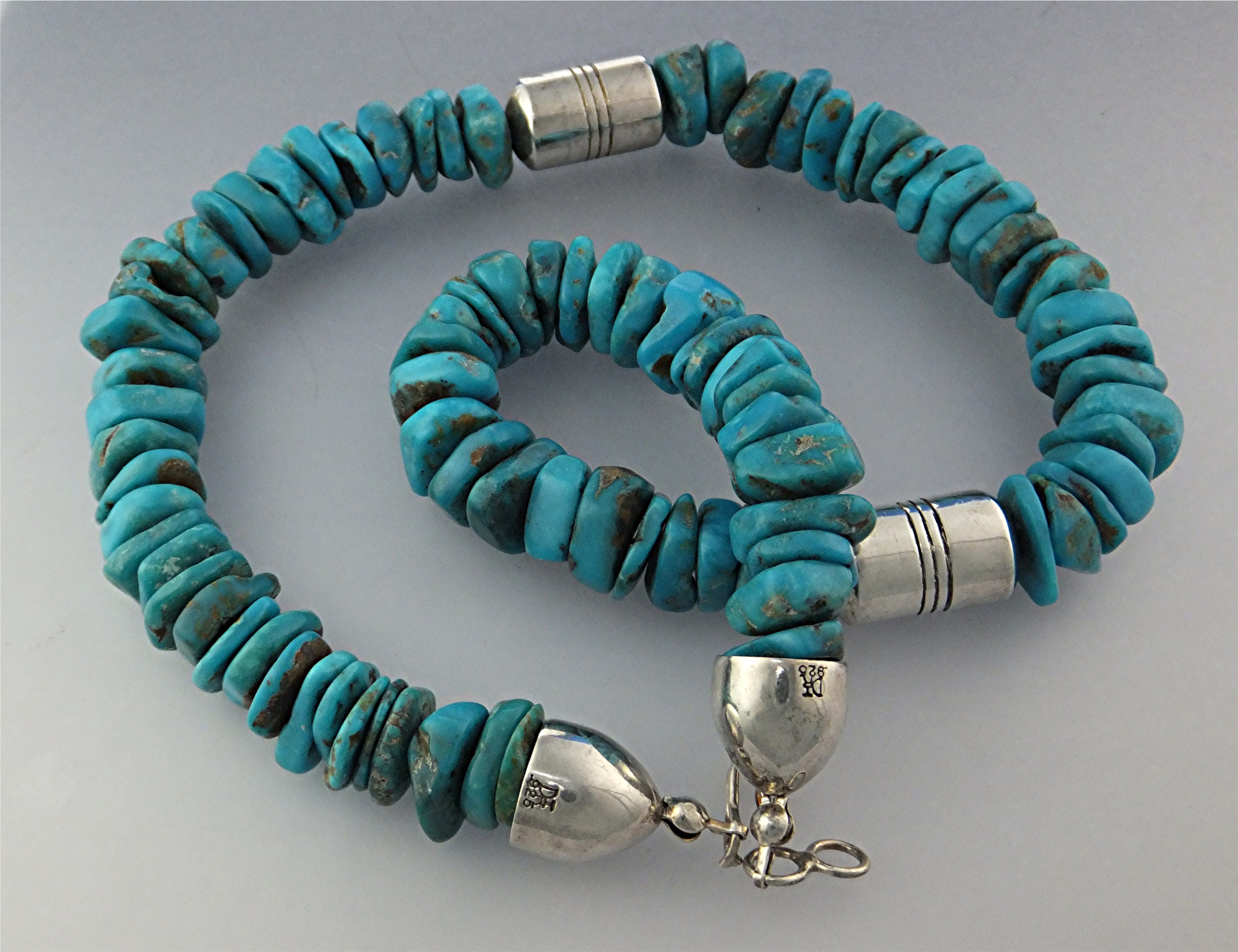 Navajo  Turquoise Sterling Silver Necklace Signed DI