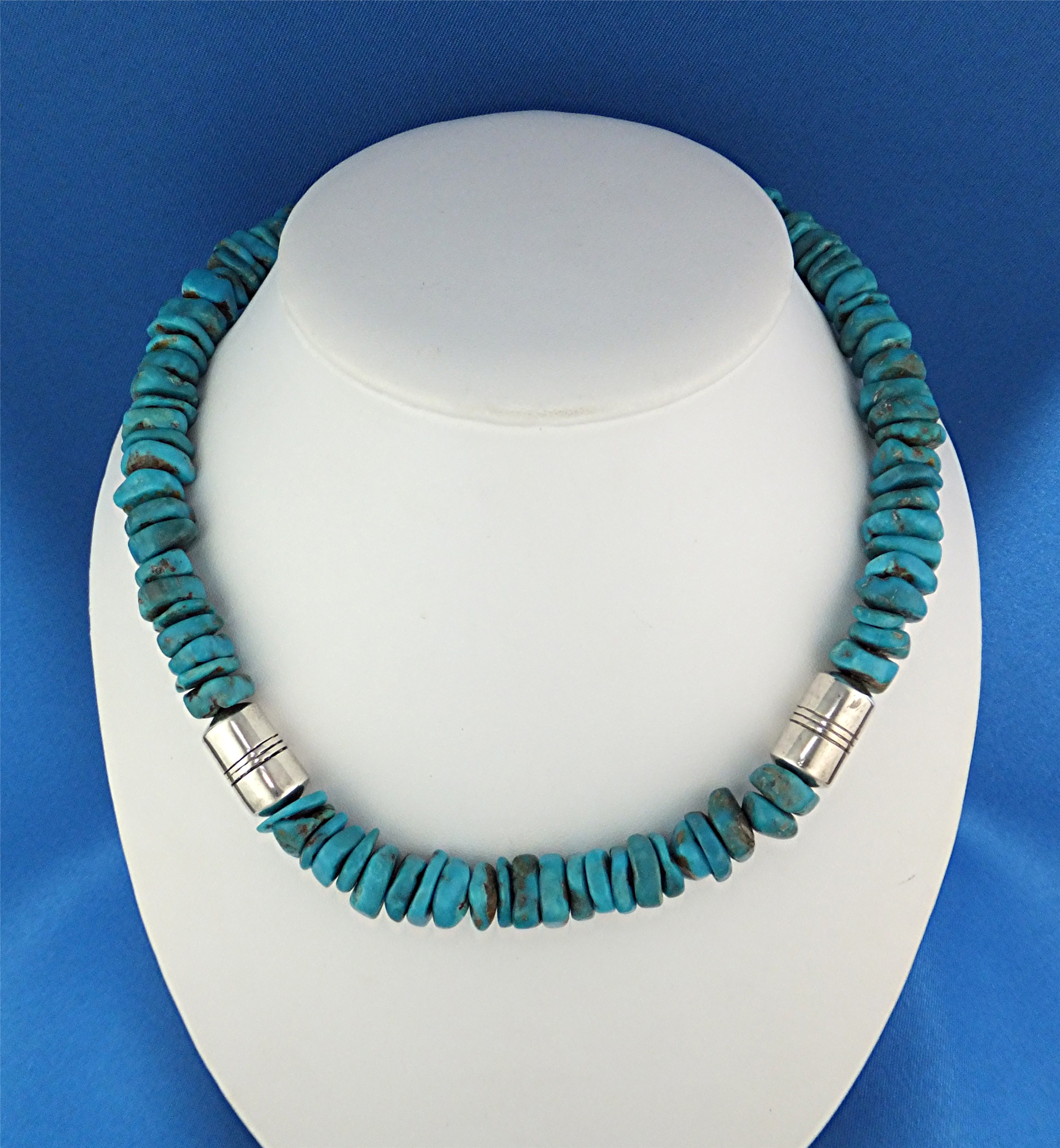 Navajo  Turquoise Sterling Silver Necklace Signed DI
